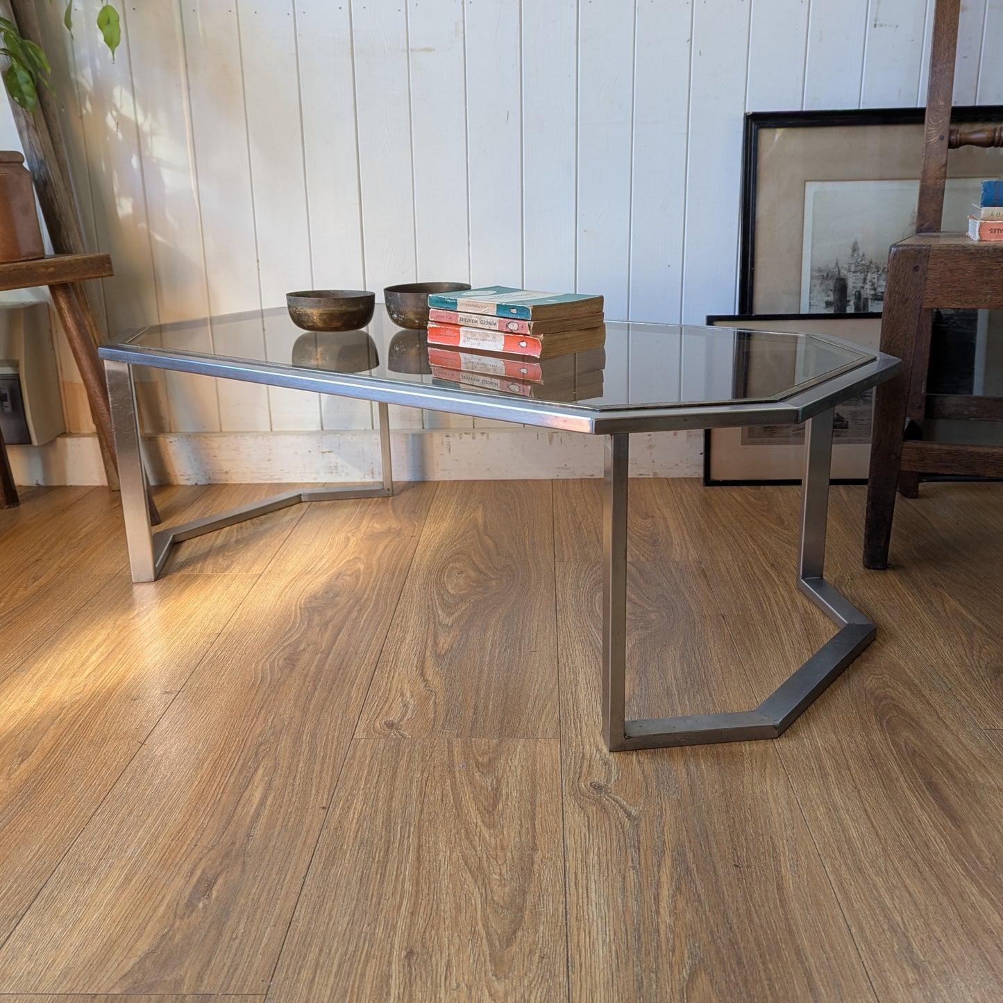 Mid Century Chrome and Brass Coffee Table
