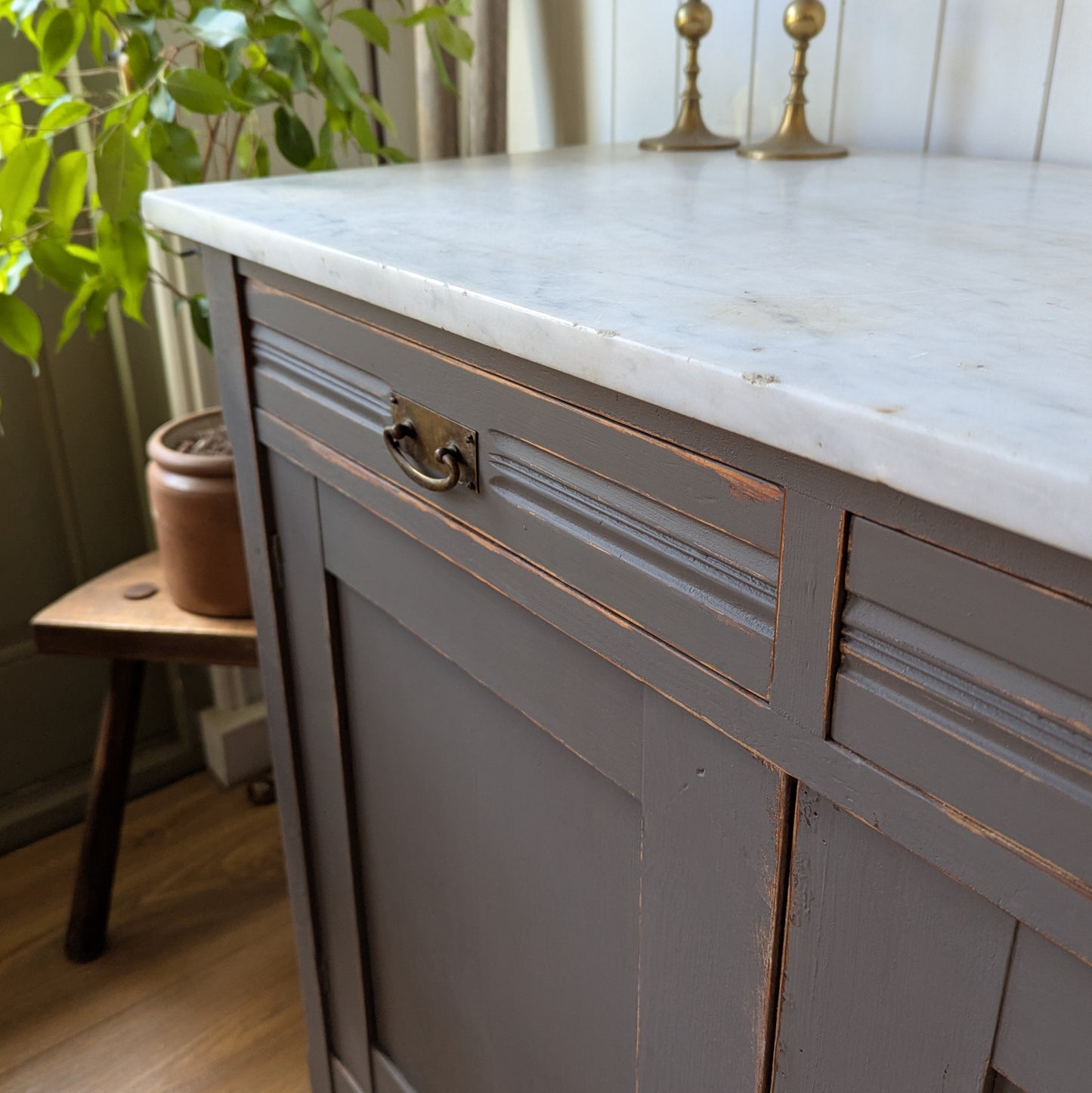 Painted Antique Cupboard with Marble Top