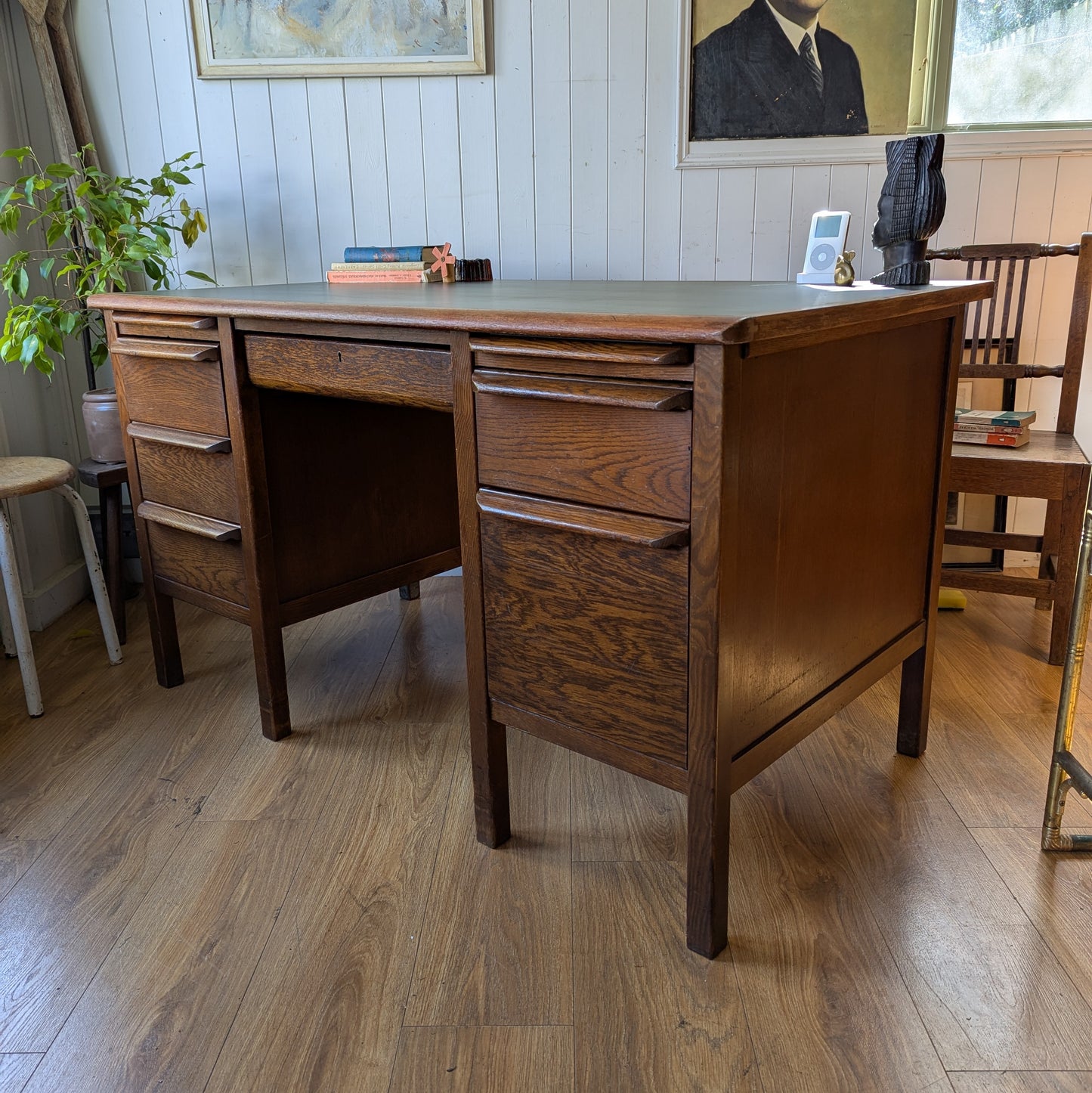 1950s Oak Twin Pedestal Desk