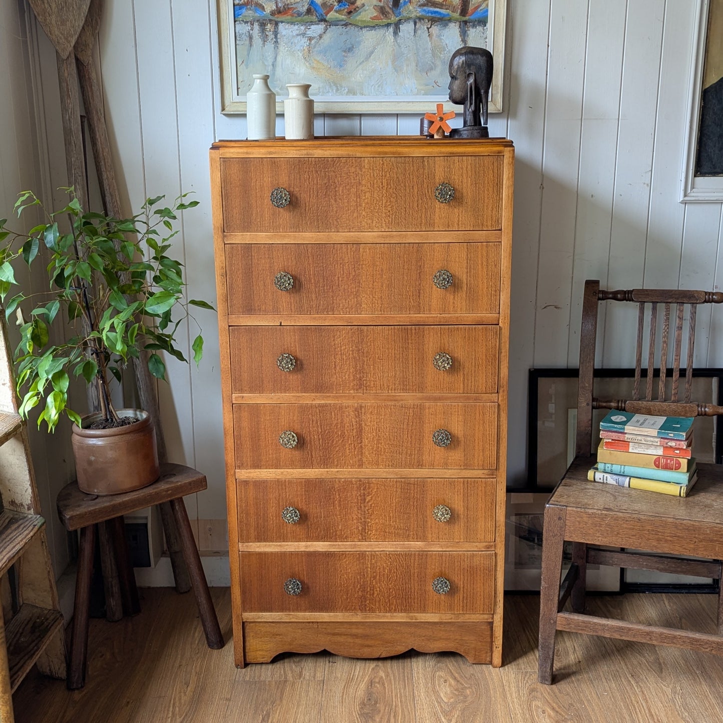 Tall Vintage Oak Chest of Drawers