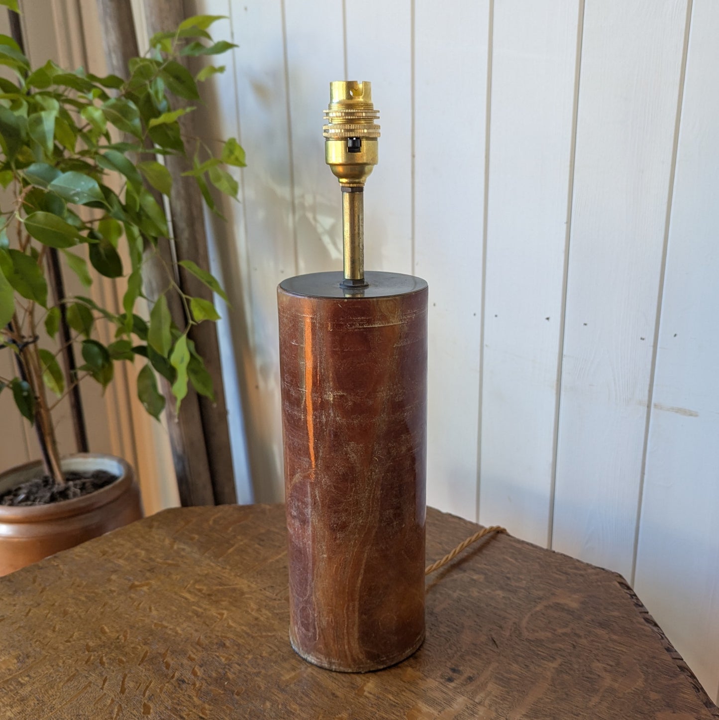 Mid Century Alabaster and Brass Cylindrical Lamp