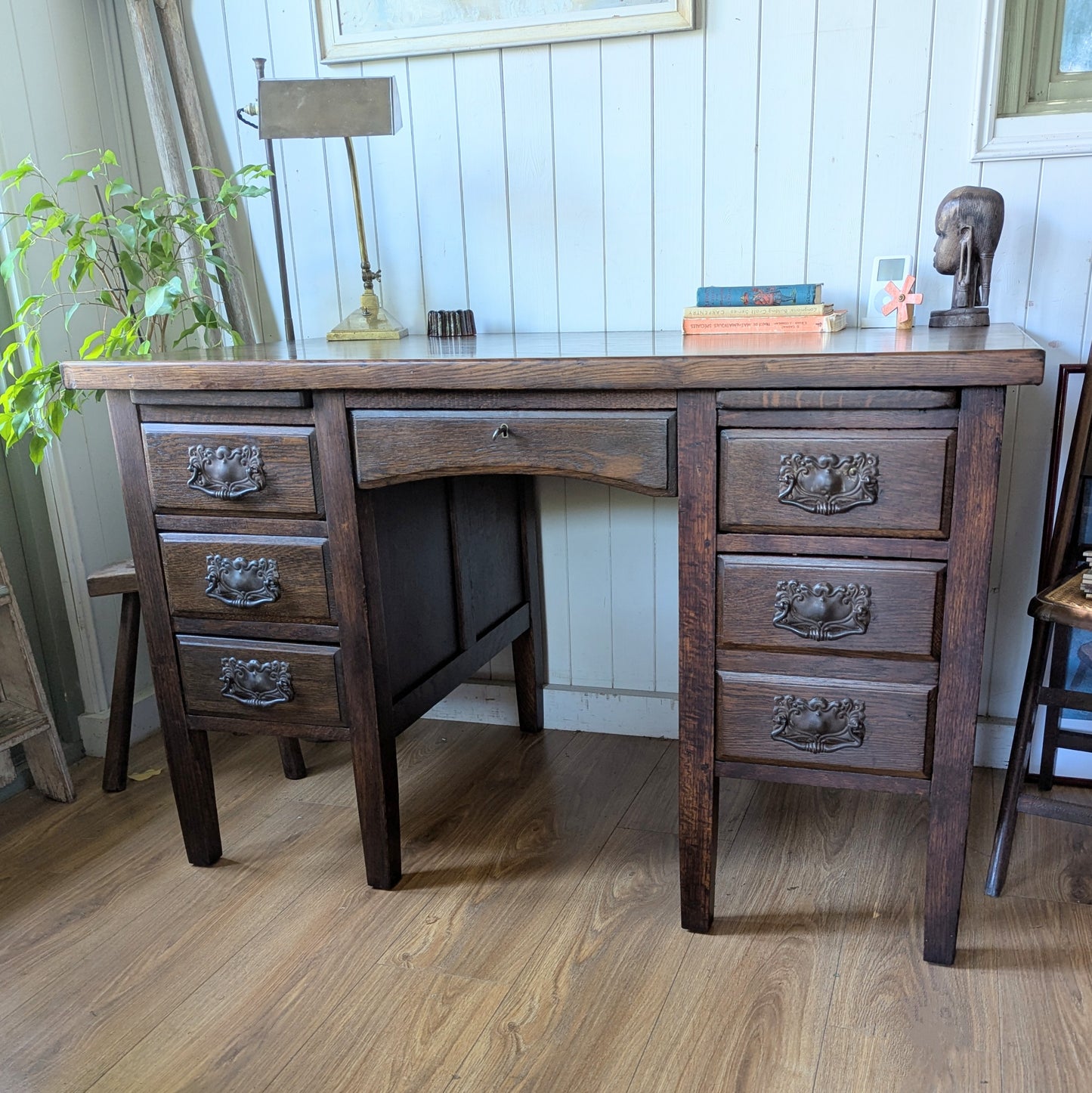 Oak Twin Pedestal Desk