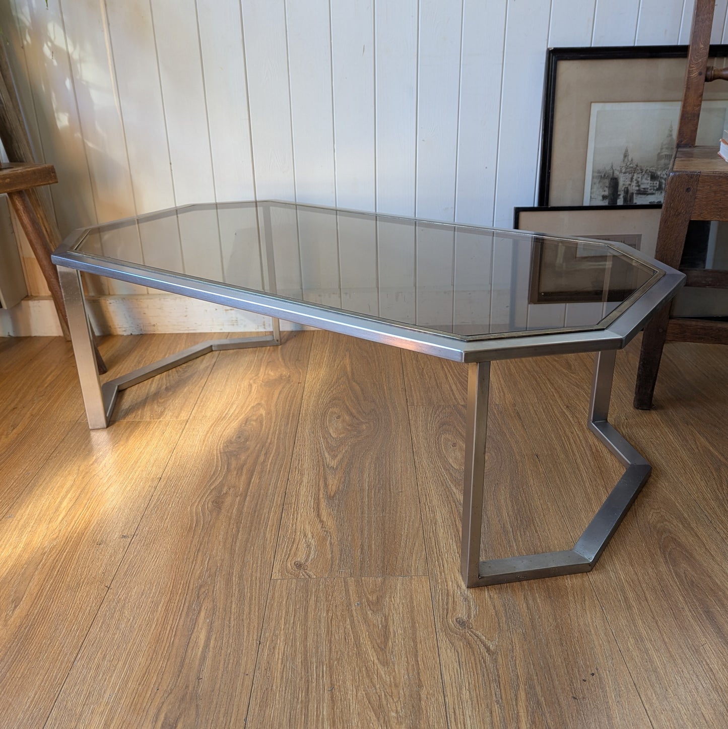 Mid Century Chrome and Brass Coffee Table