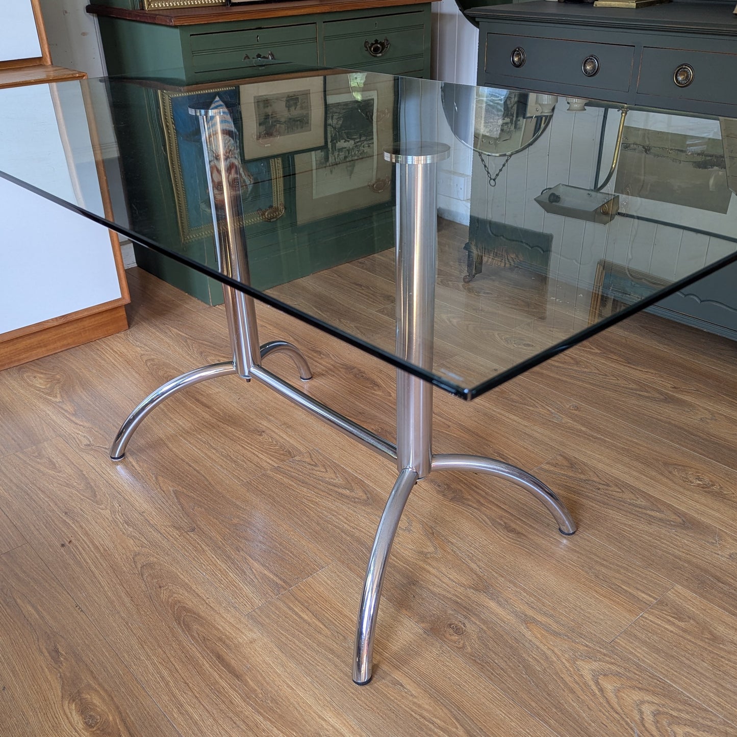 Mid Century Glass and Chrome Dining Table