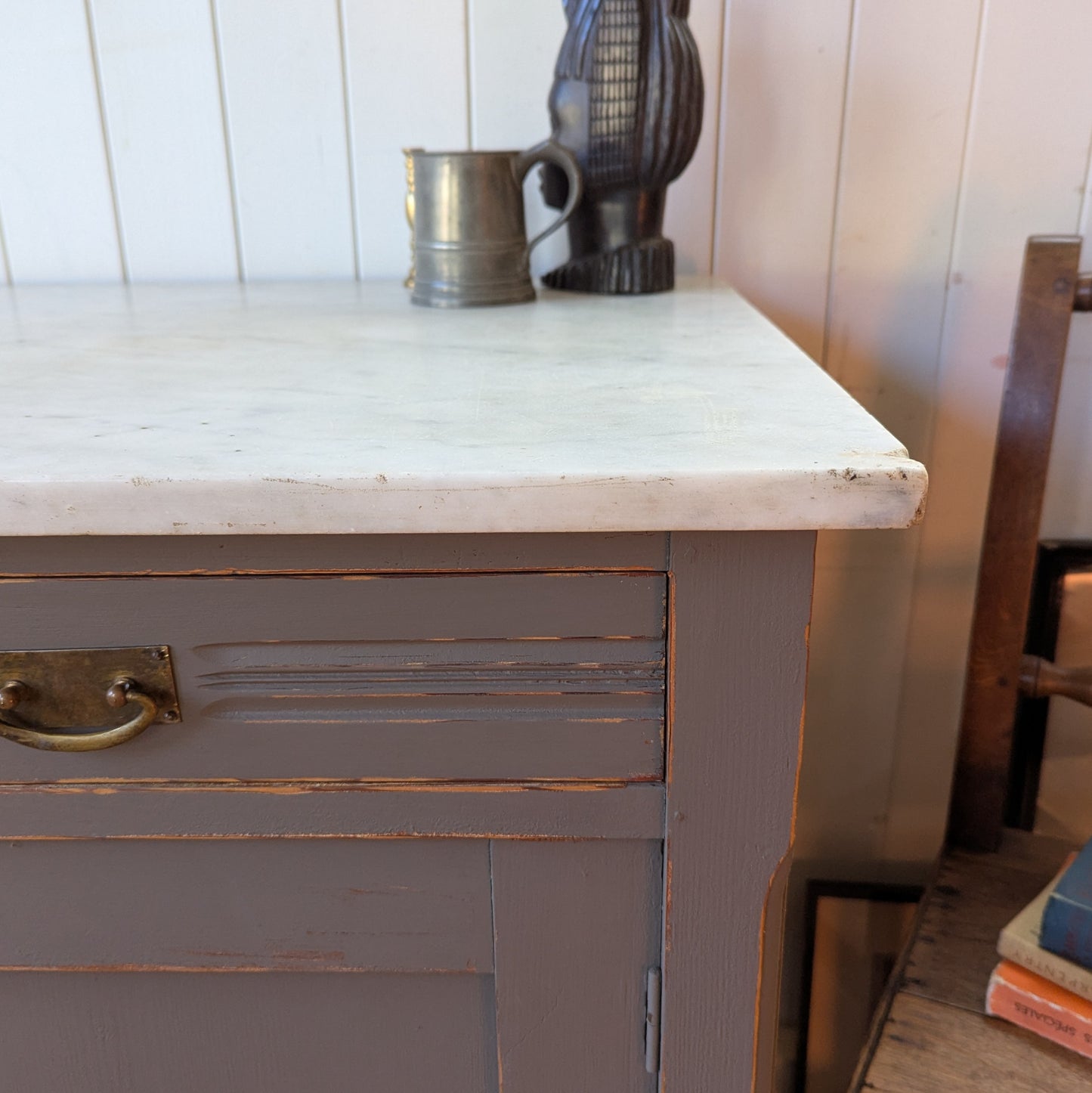 Painted Antique Cupboard with Marble Top