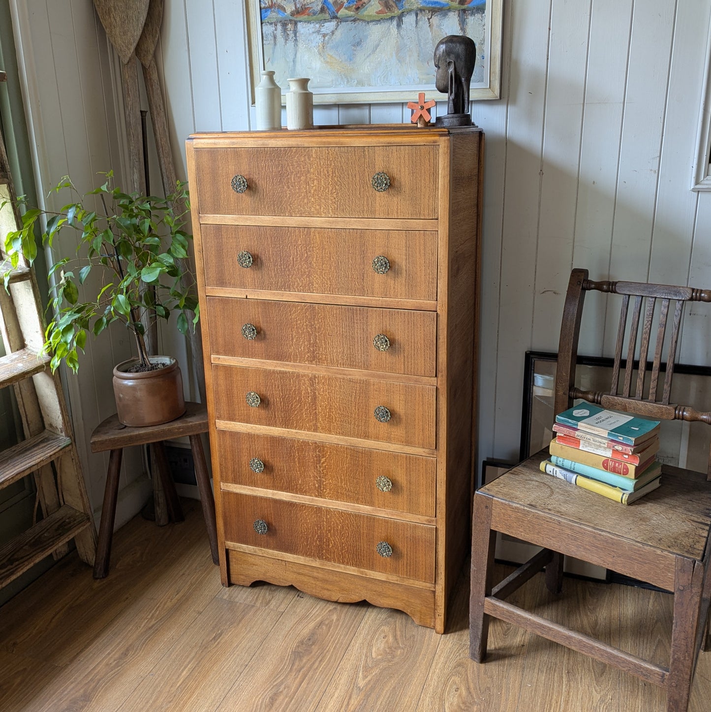 Tall Vintage Oak Chest of Drawers