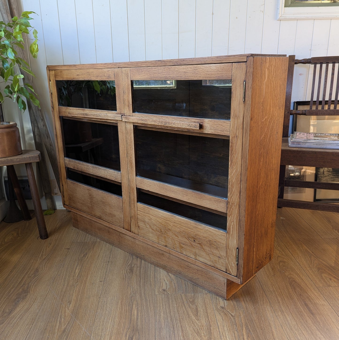 1950s Small Glazed Oak Bookcase