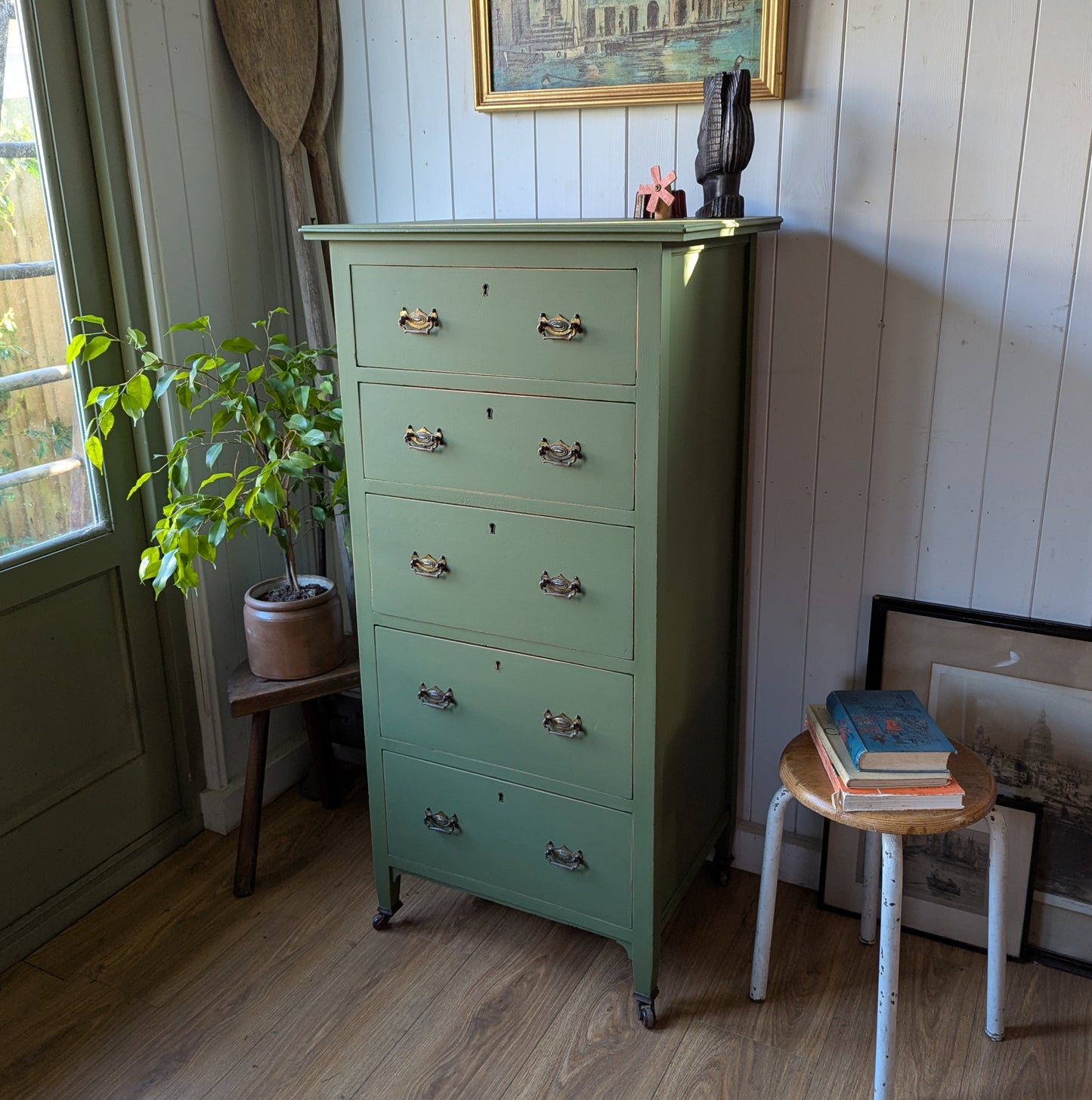 Tall Painted Antique Chest of Drawers
