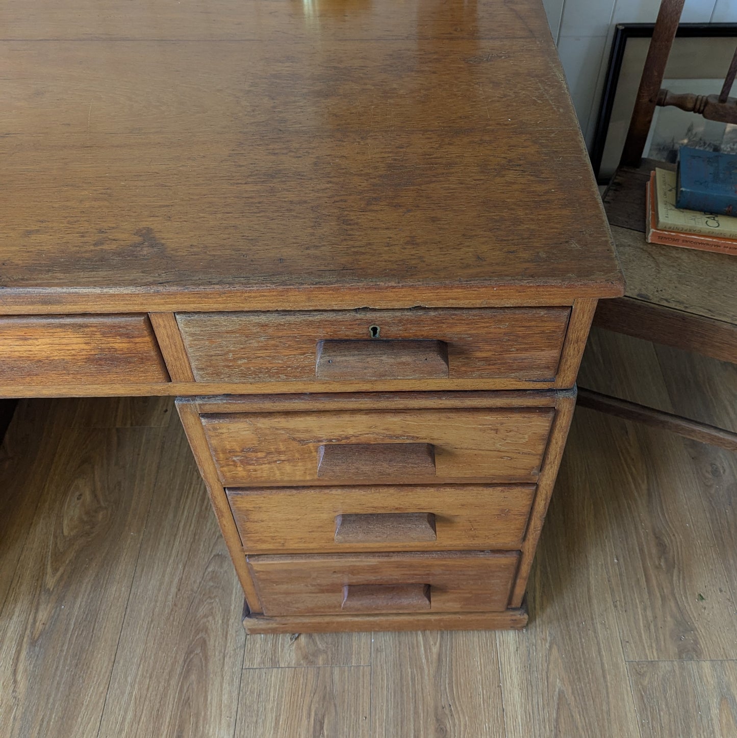Antique Teak Twin Pedestal Desk