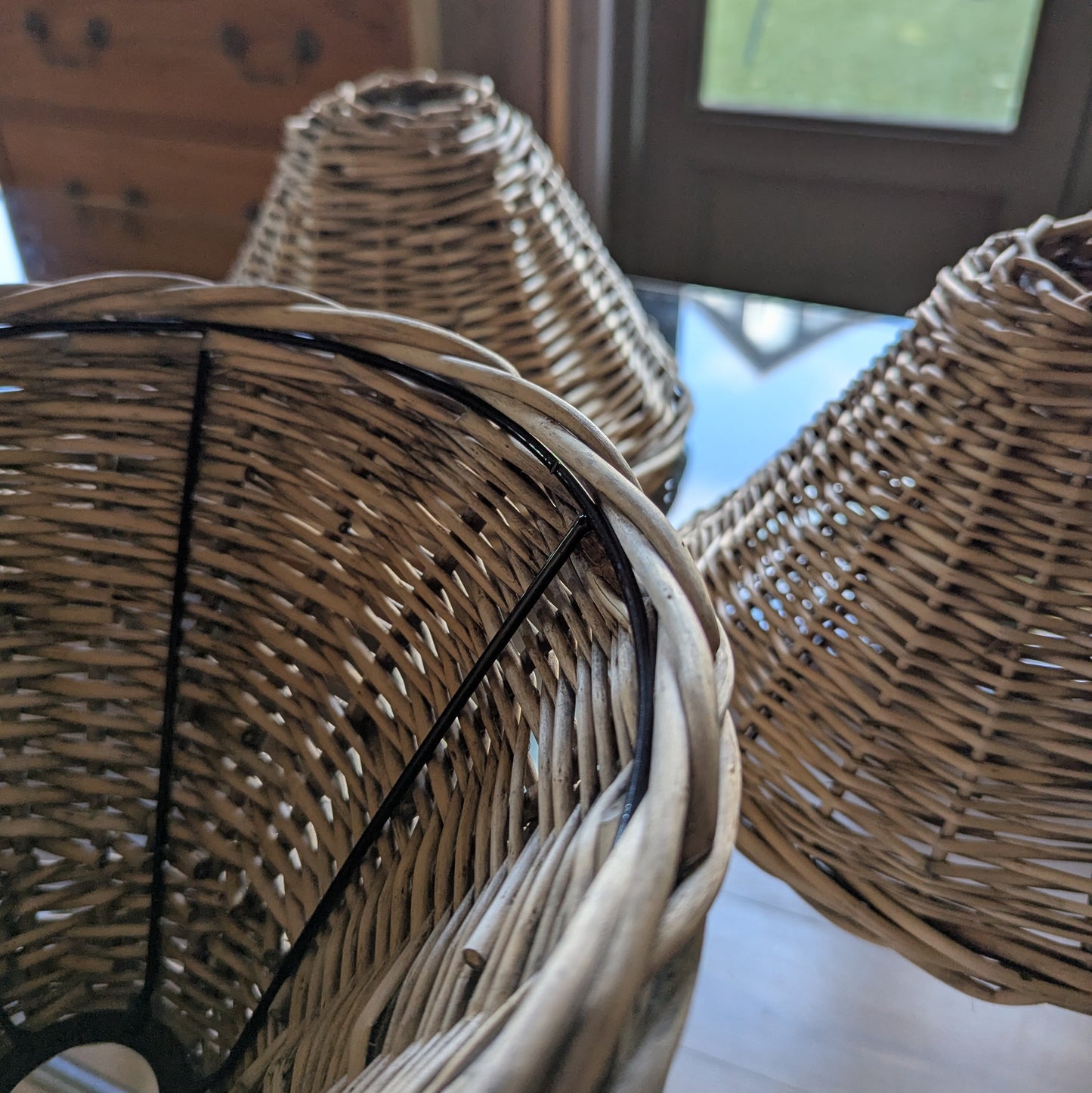Four Vintage French Rattan Lamp Shades