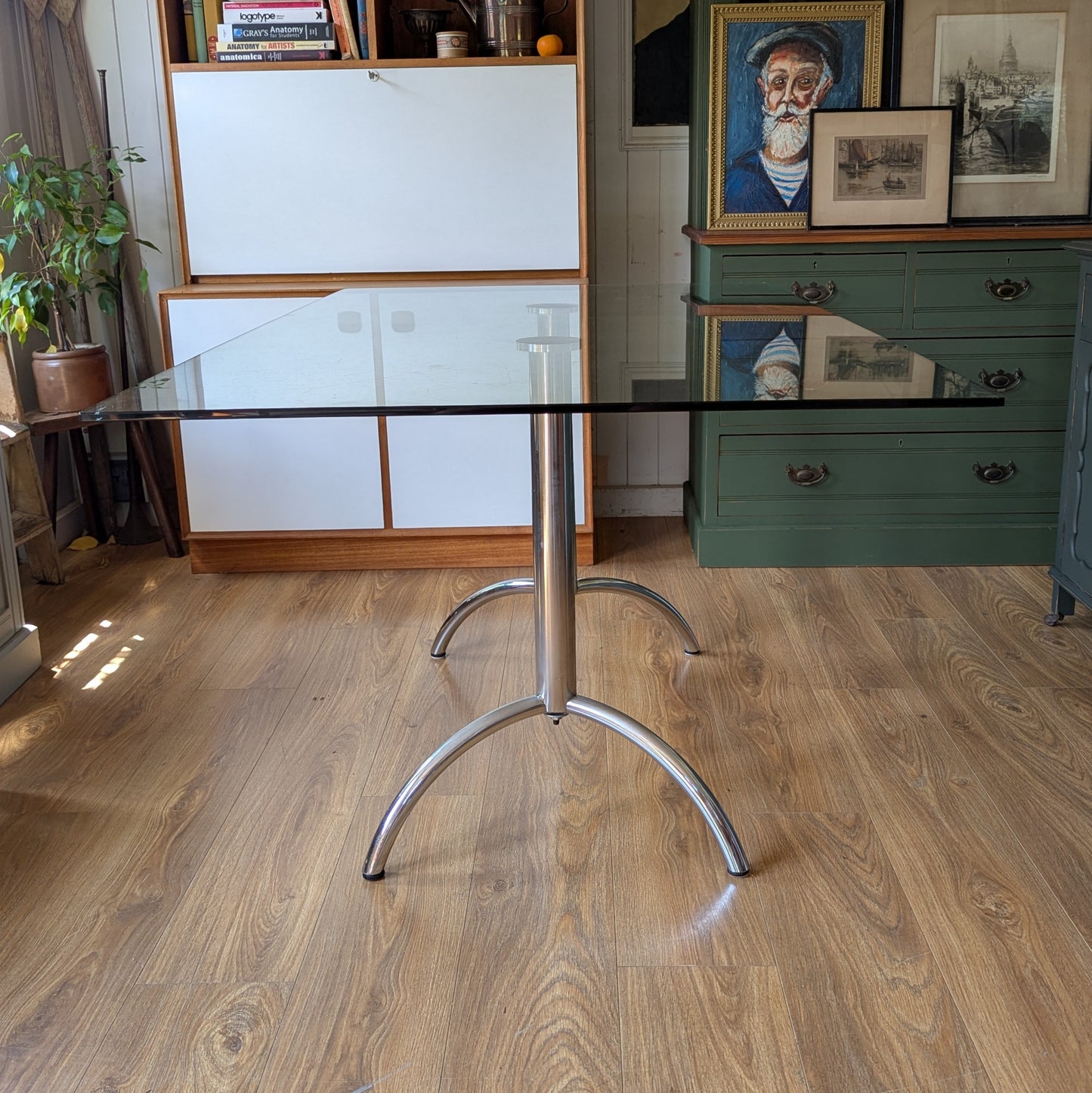 Mid Century Glass and Chrome Dining Table