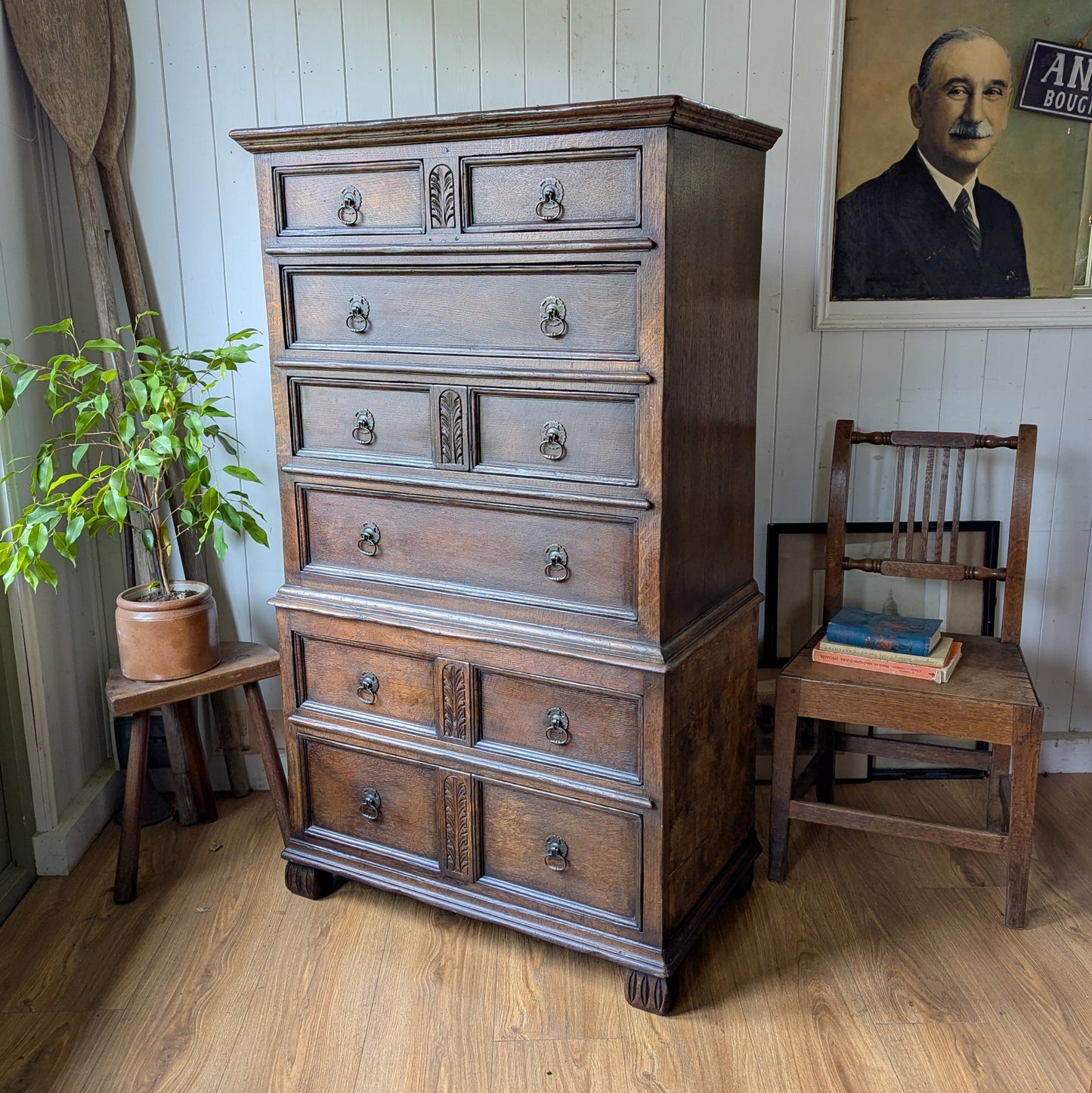 Antique Oak Chest on Chest