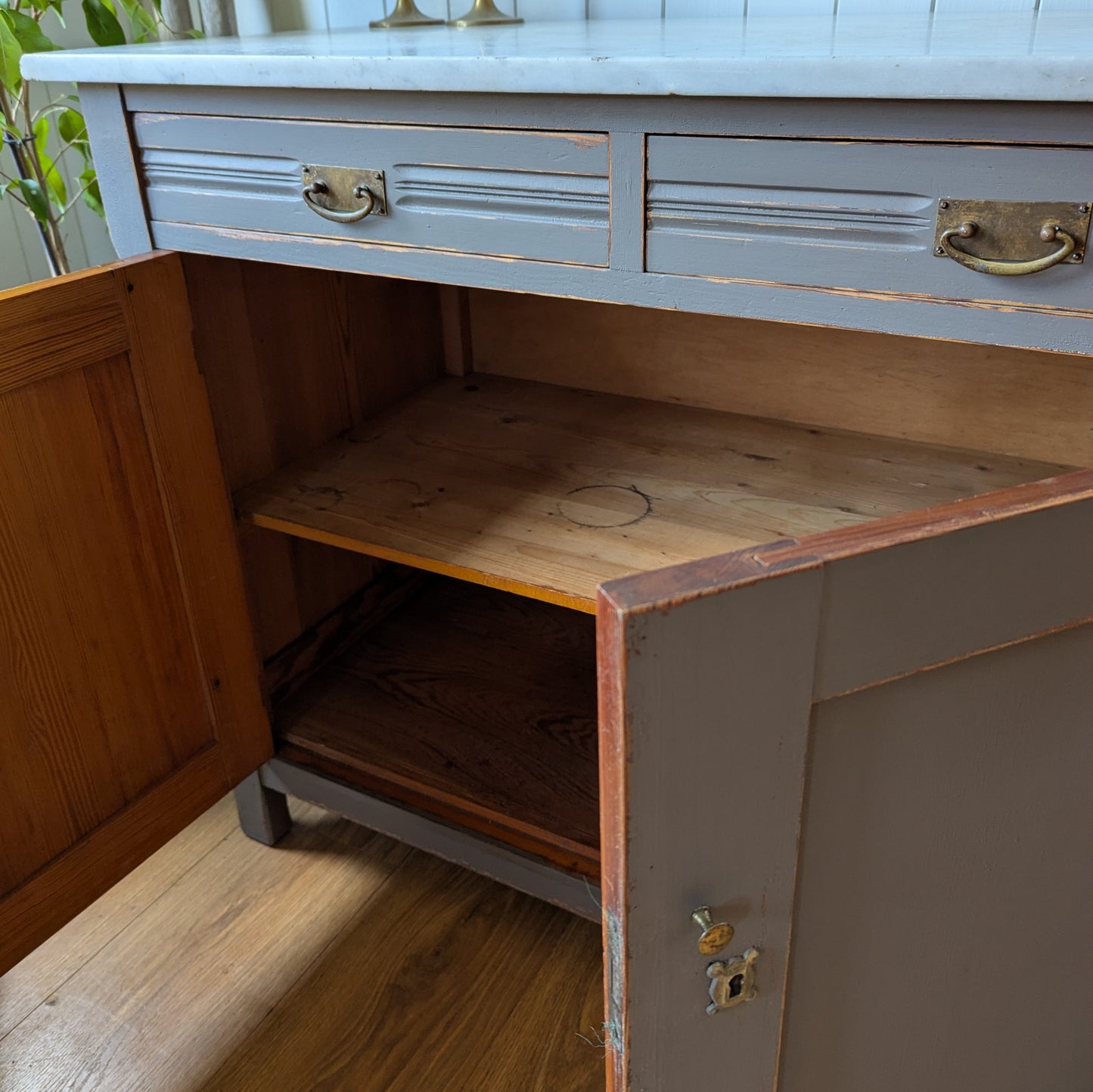 Painted Antique Cupboard with Marble Top