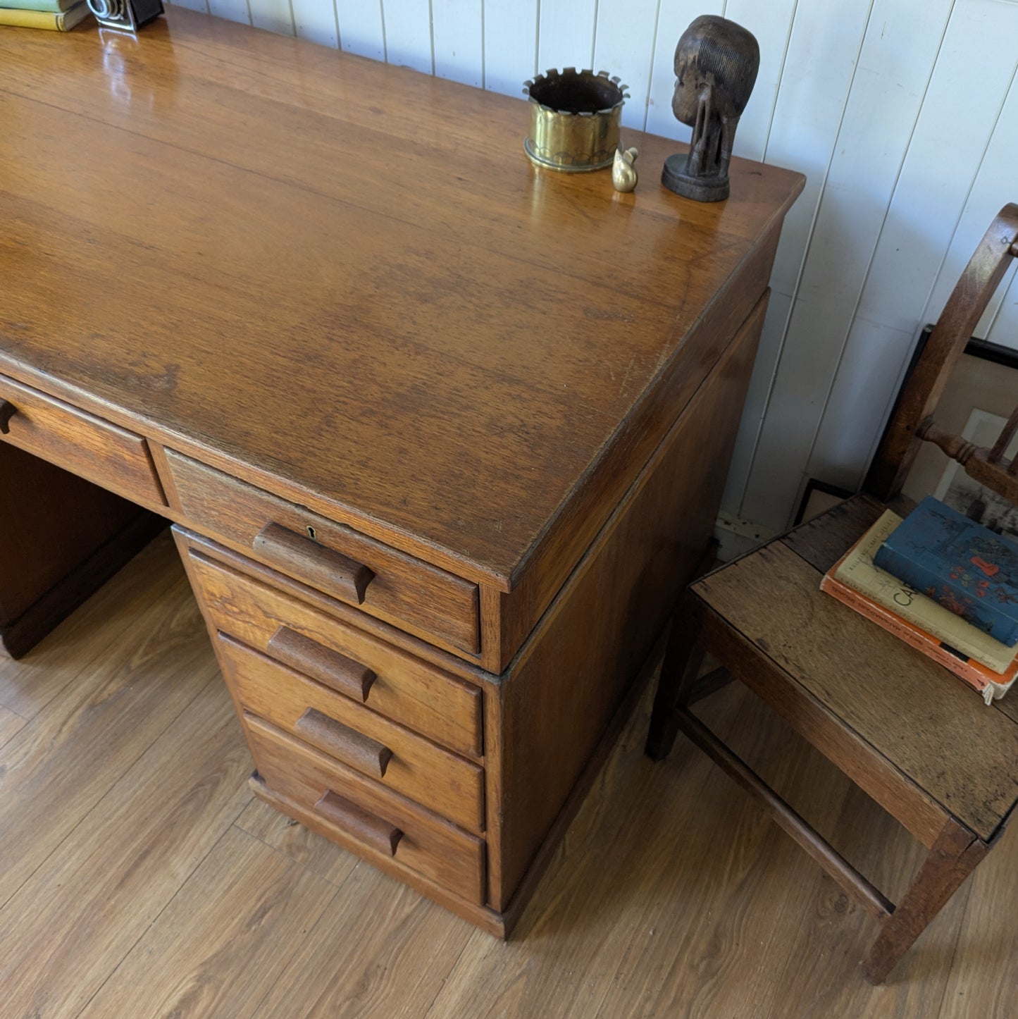 Antique Teak Twin Pedestal Desk