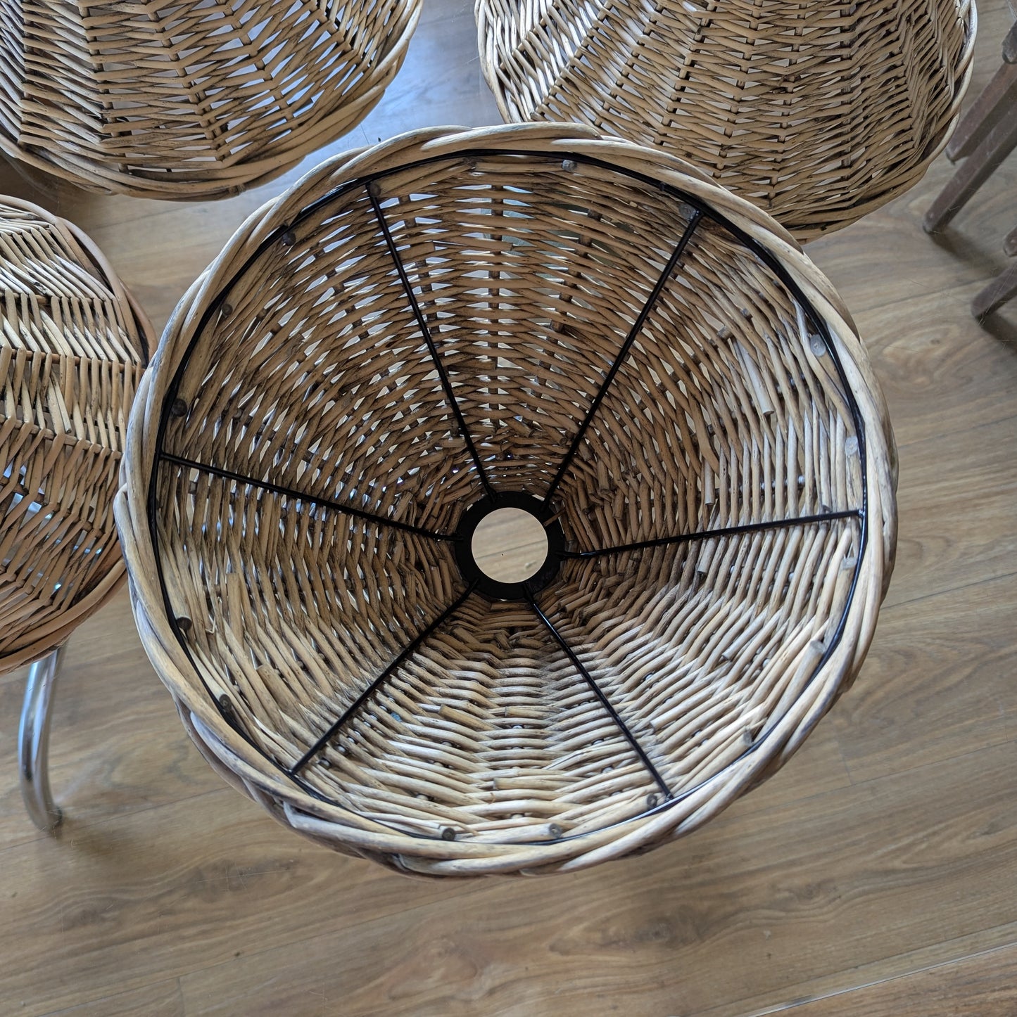 Four Vintage French Rattan Lamp Shades