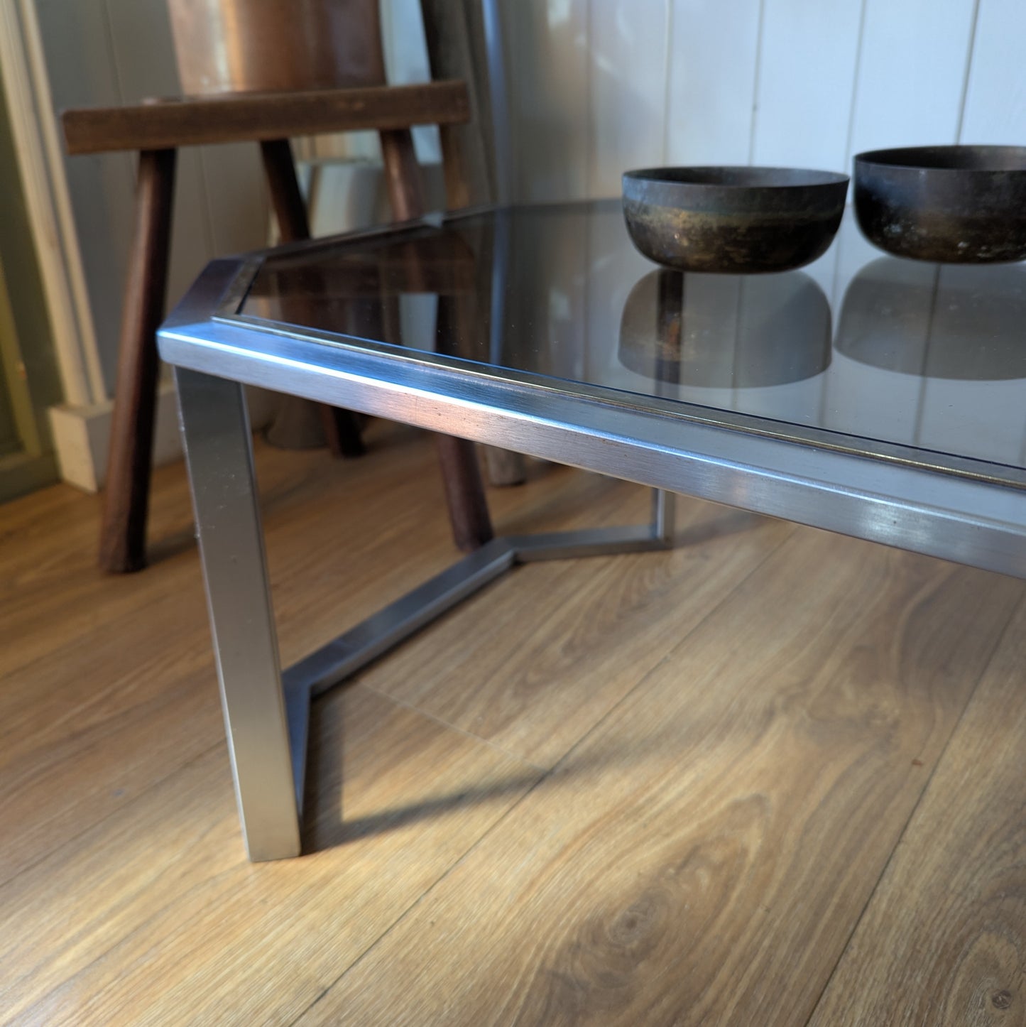 Mid Century Chrome and Brass Coffee Table