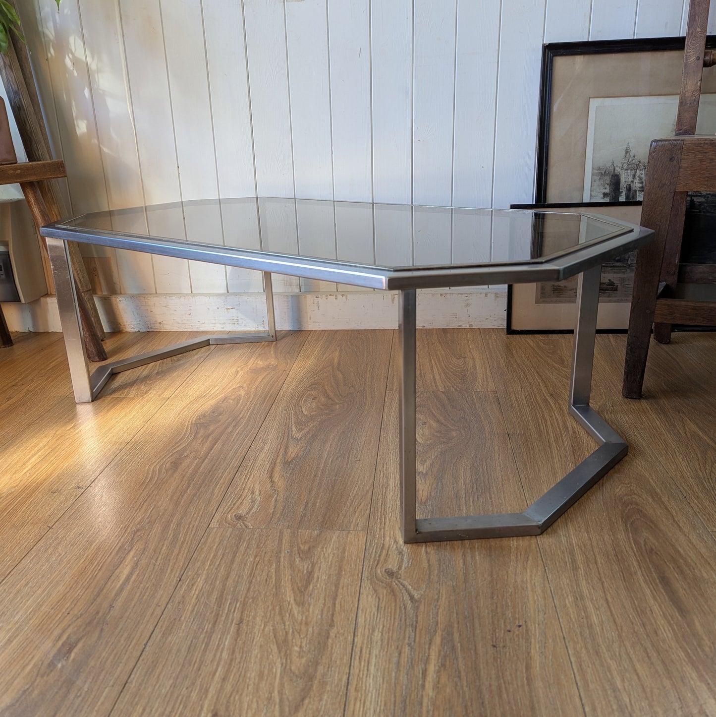 Mid Century Chrome and Brass Coffee Table