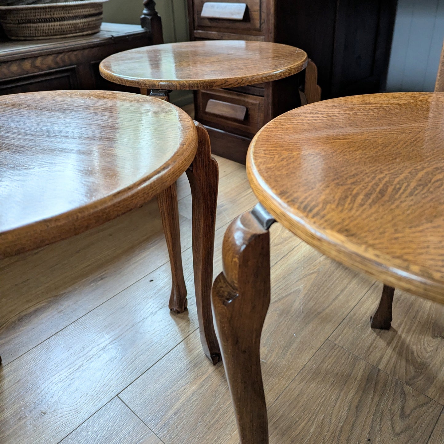 Set of Three Stacking Oak Side Tables