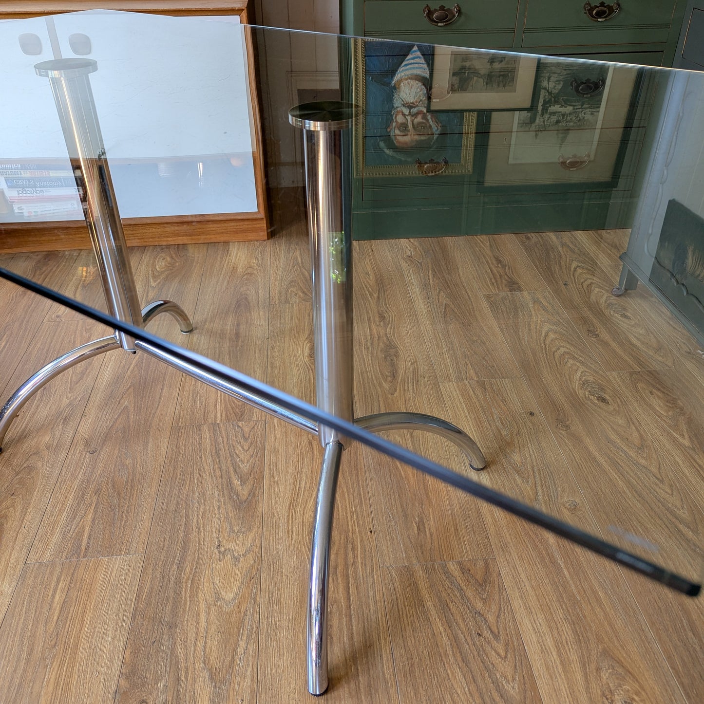 Mid Century Glass and Chrome Dining Table