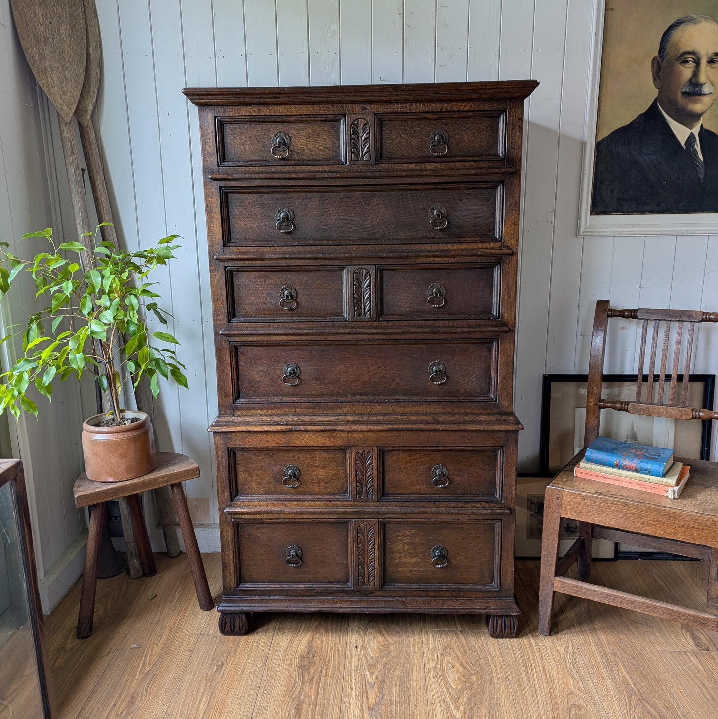 Antique Oak Chest on Chest