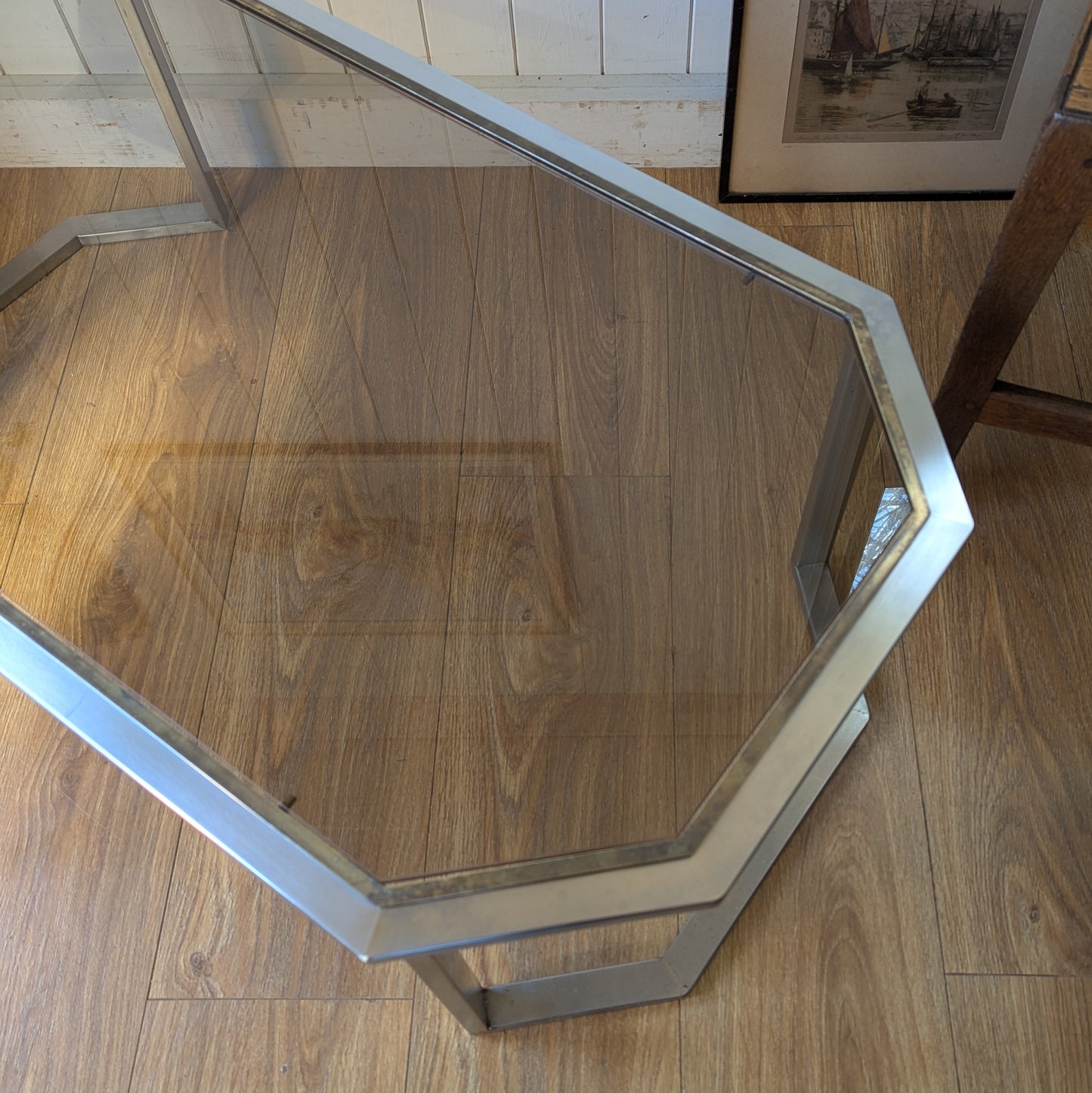 Mid Century Chrome and Brass Coffee Table