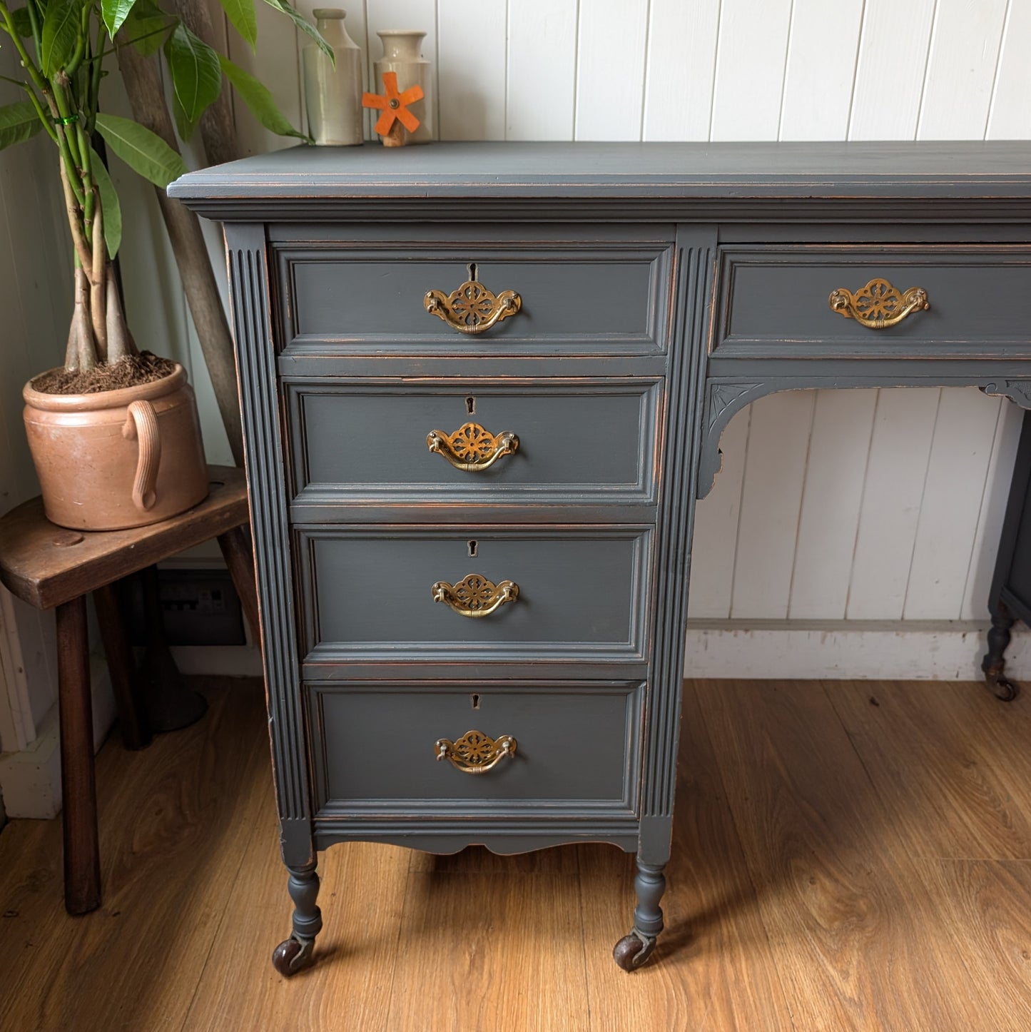 Painted Antique Twin Pedestal Desk