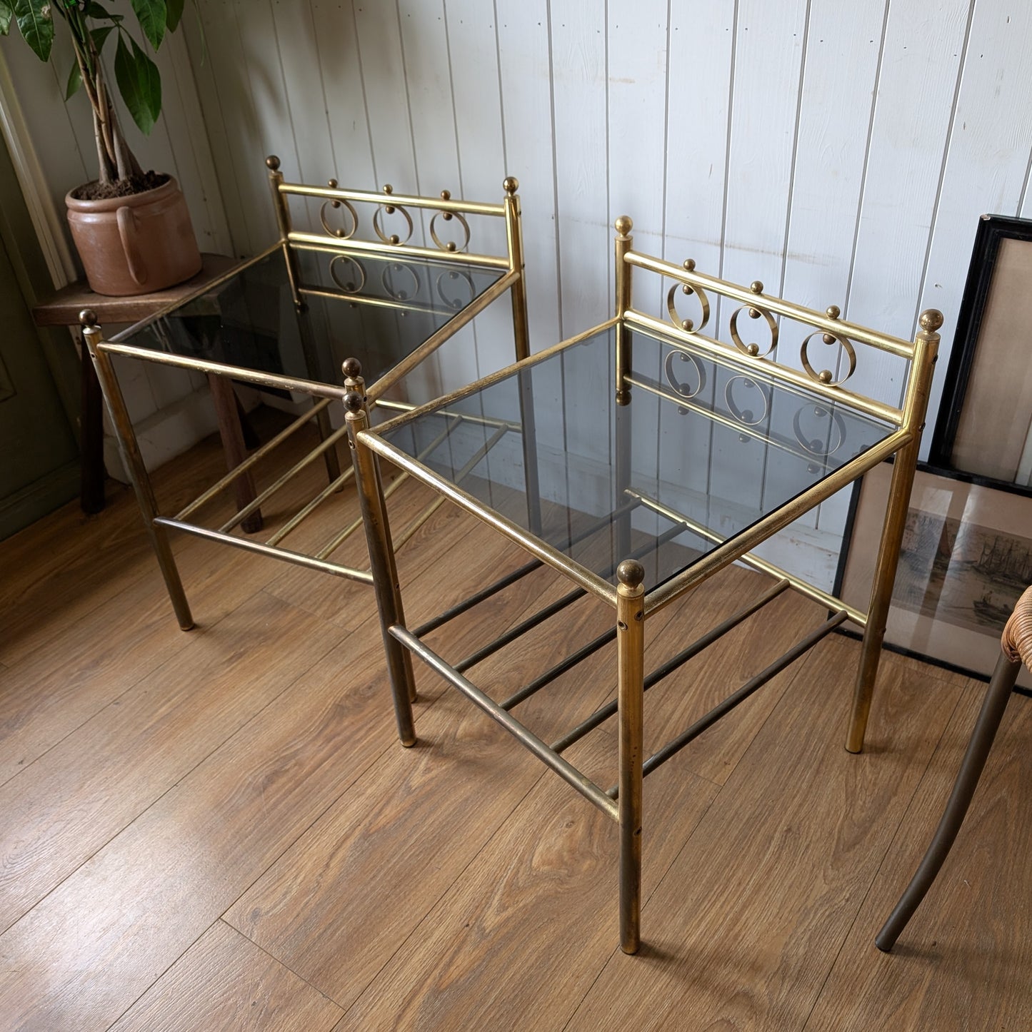 Pair of Mid Century Antique Brass Side Tables
