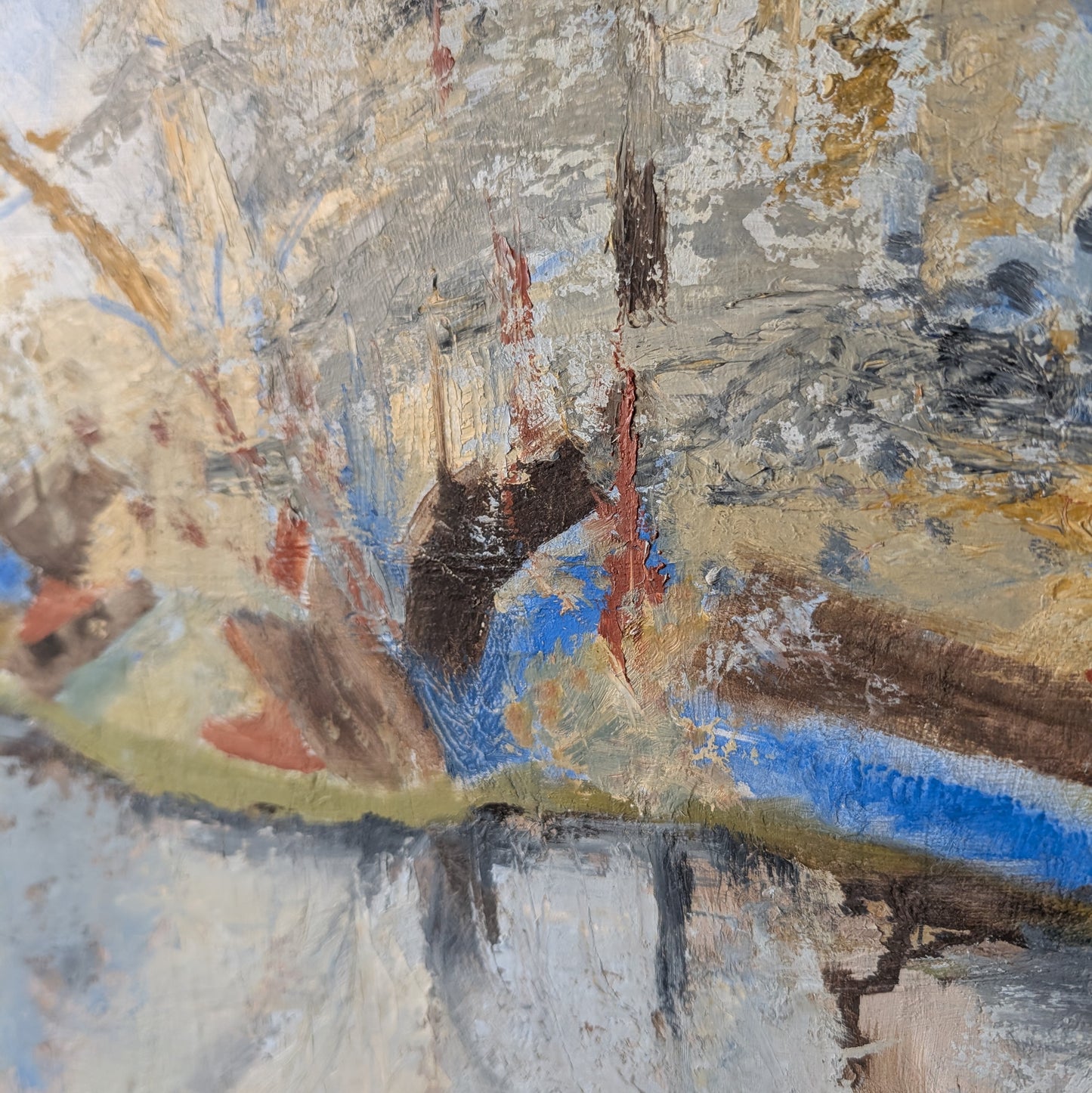 Semi Abstract "Riverside Reflections" Oil Painting