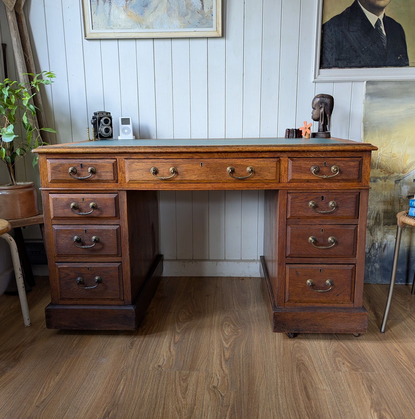 Antique Oak Twin Pedestal Desk