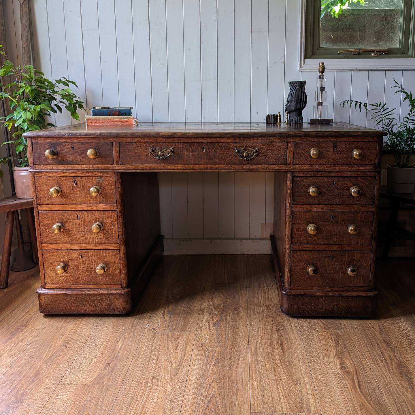Victorian Oak Twin Pedestal Desk
