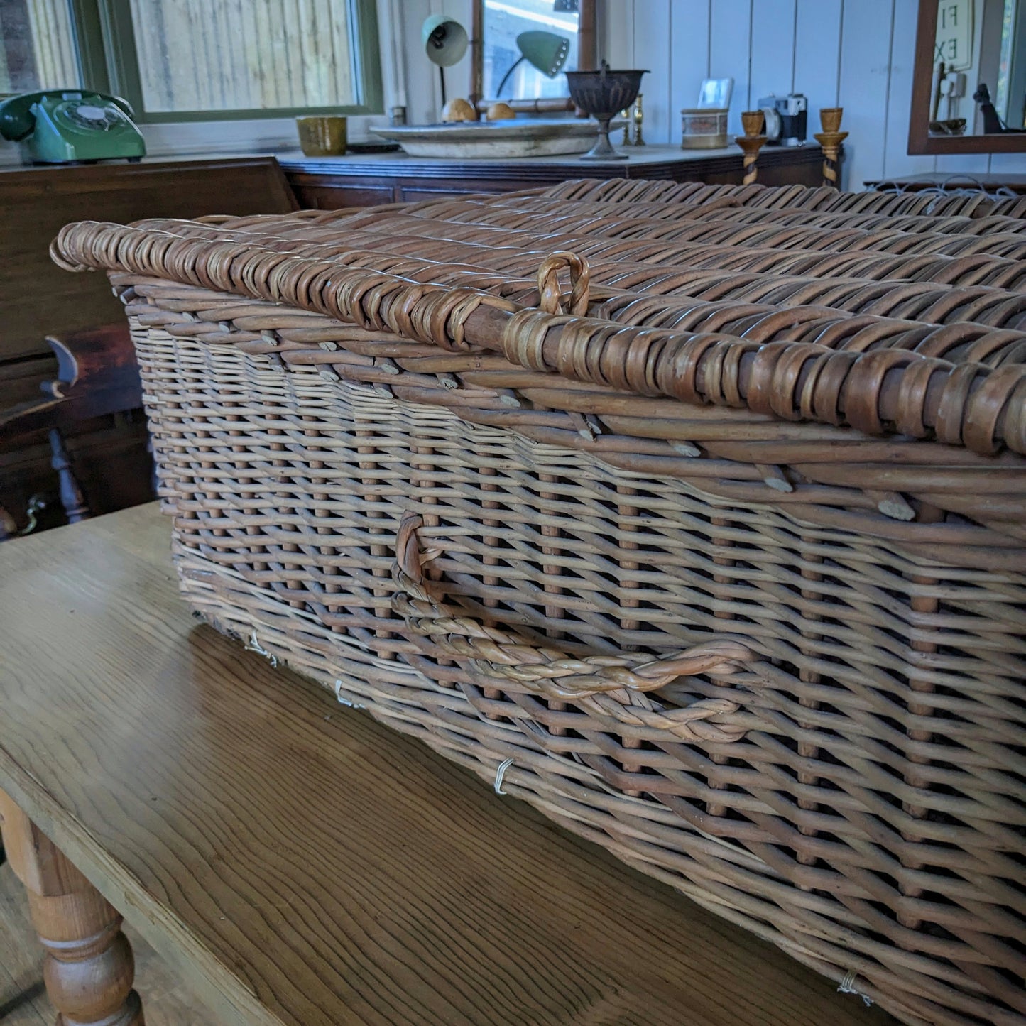 Antique Wicker Basket with Lid