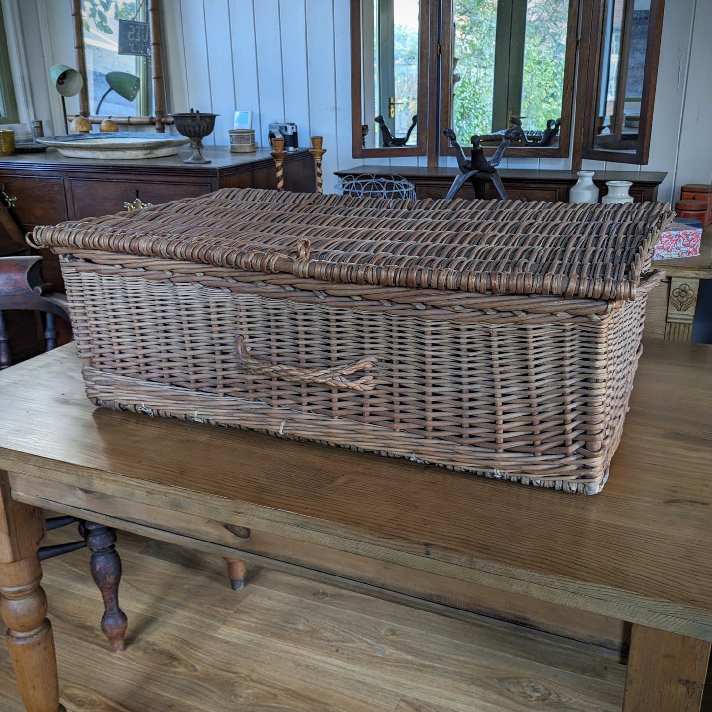 Antique Wicker Basket with Lid