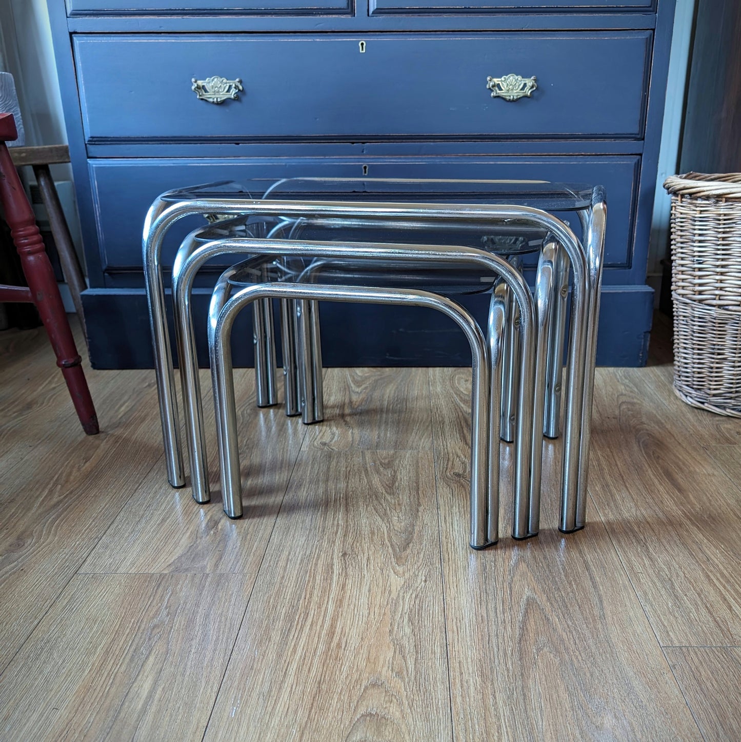 1980s Chrome and Smoked Glass Nest of Tables