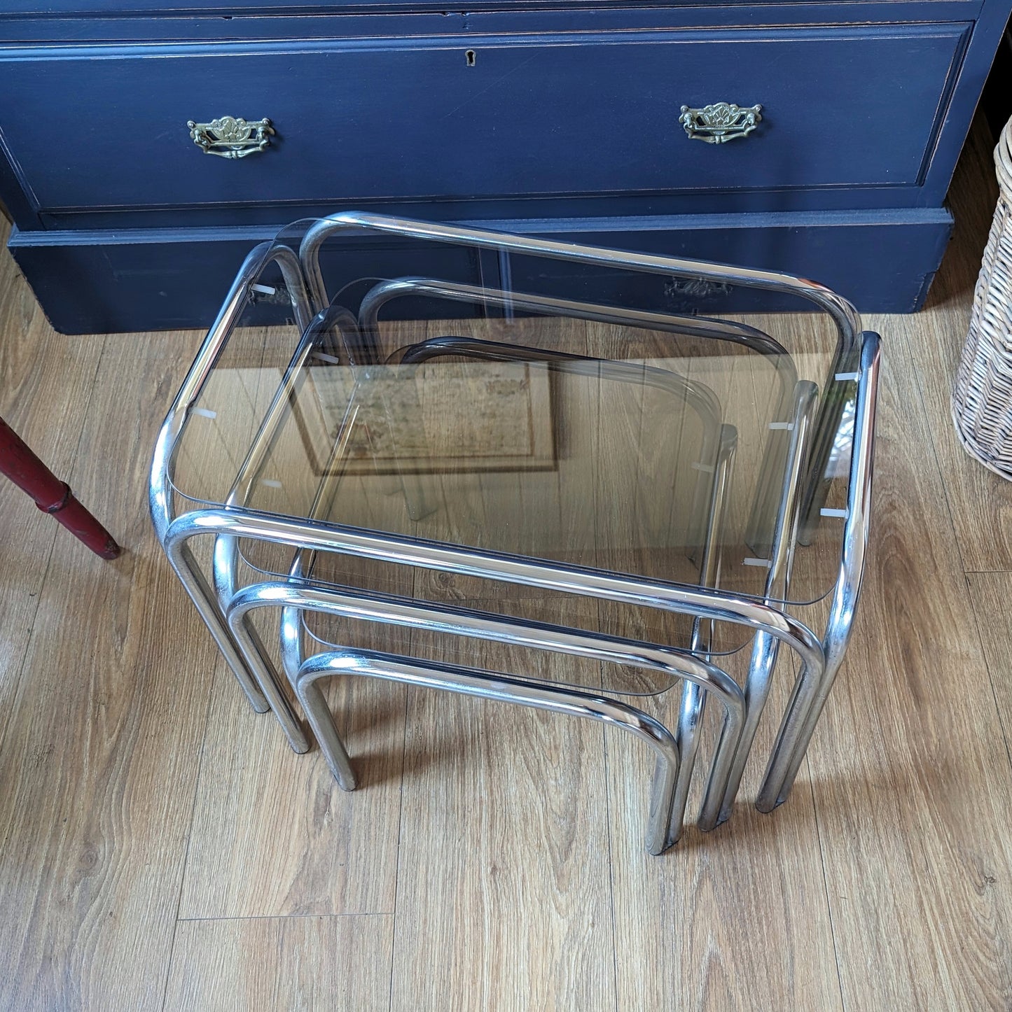 1980s Chrome and Smoked Glass Nest of Tables