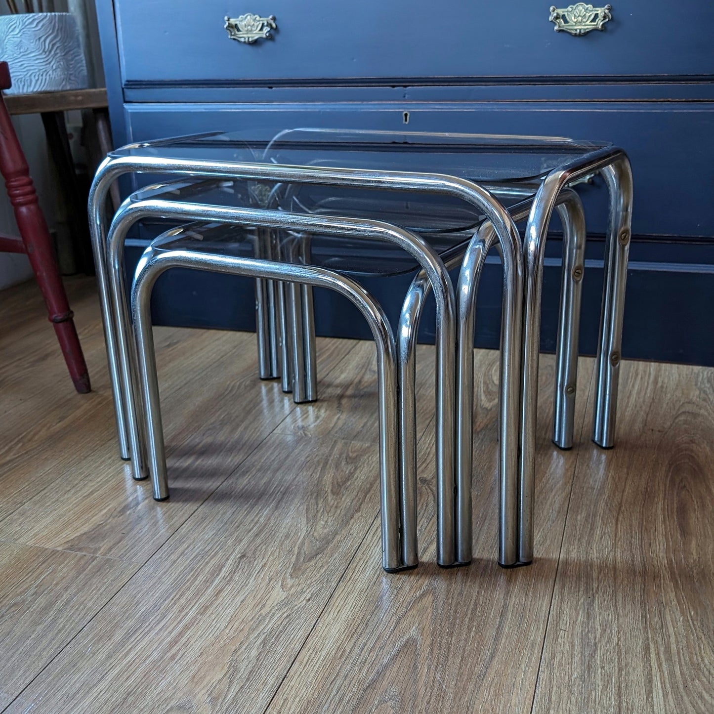 1980s Chrome and Smoked Glass Nest of Tables