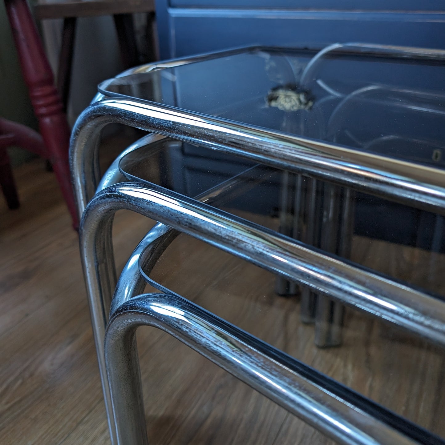 1980s Chrome and Smoked Glass Nest of Tables