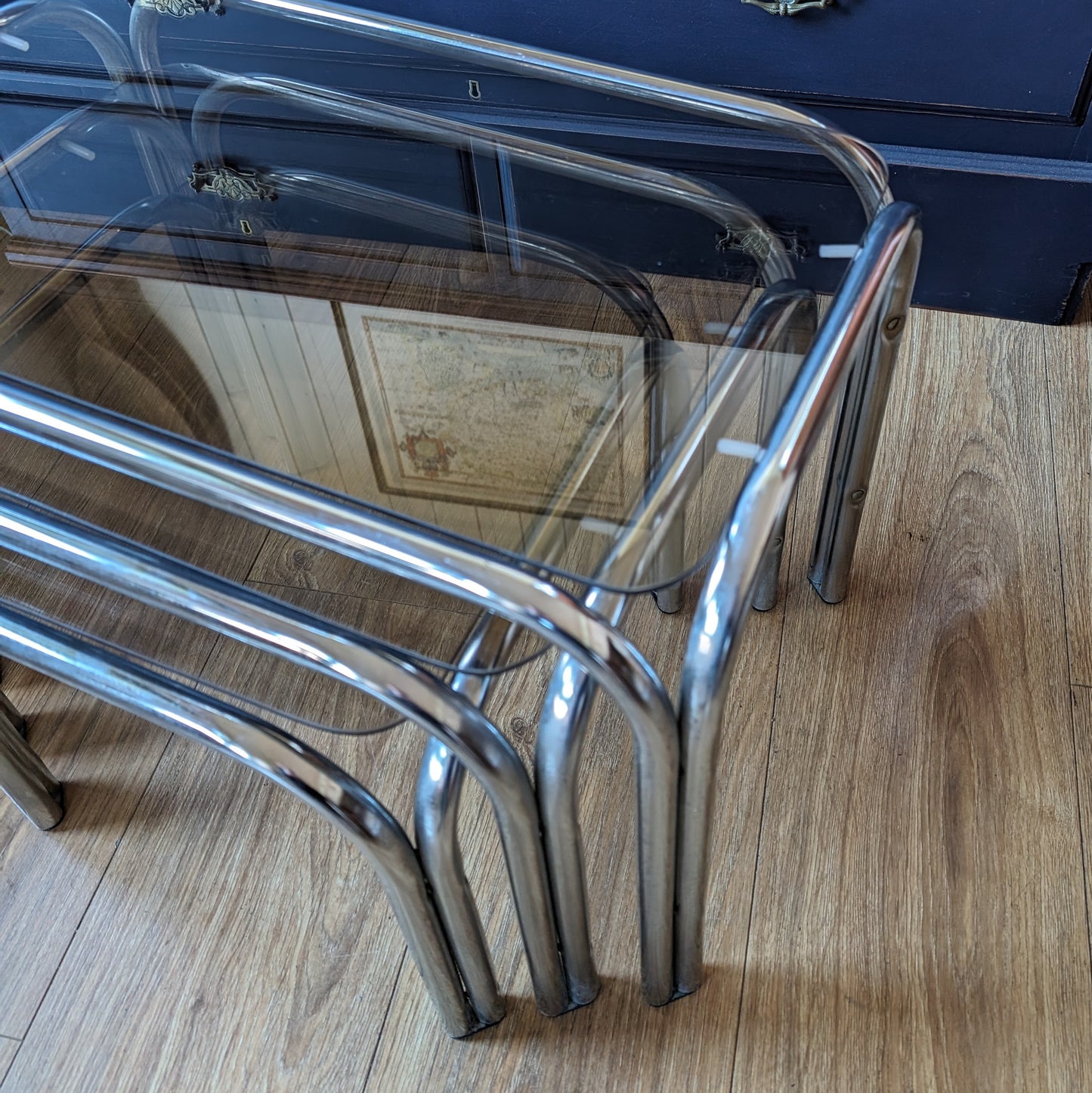 1980s Chrome and Smoked Glass Nest of Tables