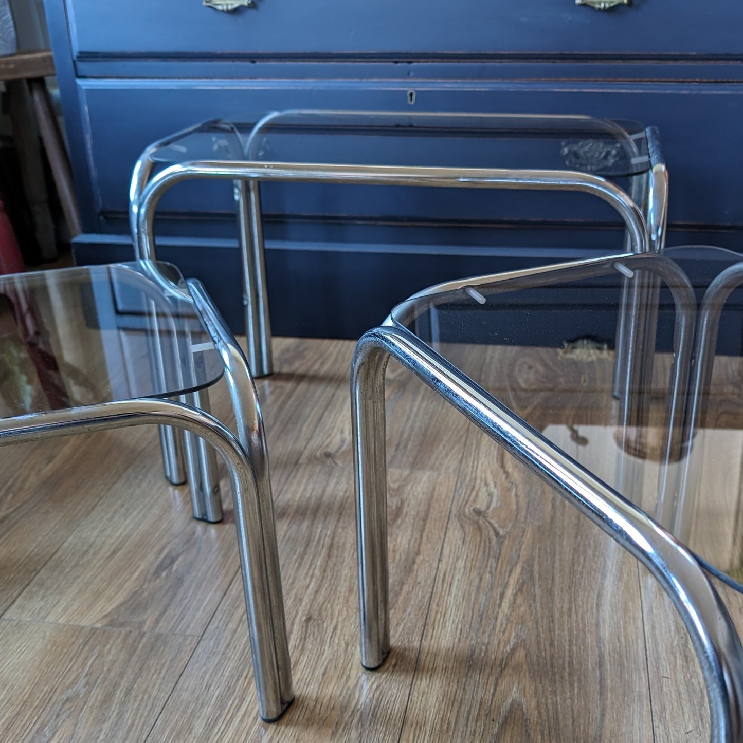 1980s Chrome and Smoked Glass Nest of Tables