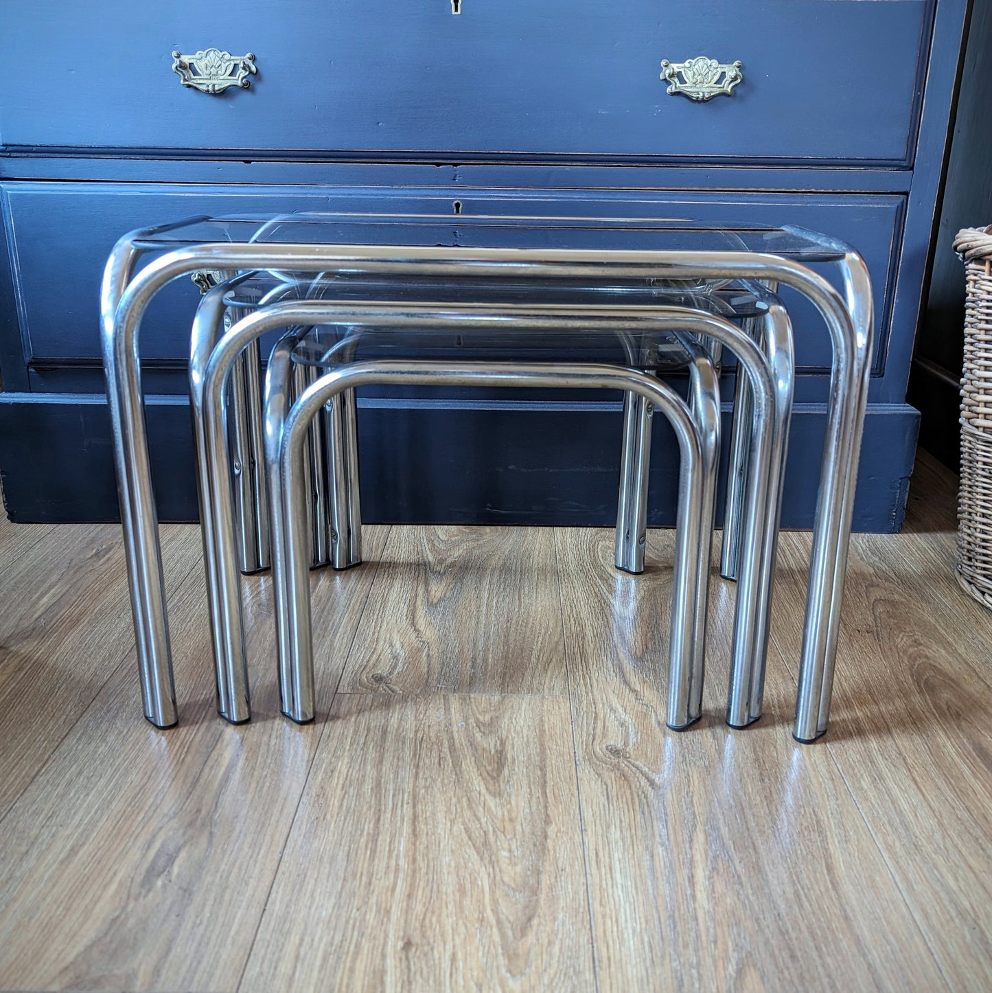 1980s Chrome and Smoked Glass Nest of Tables