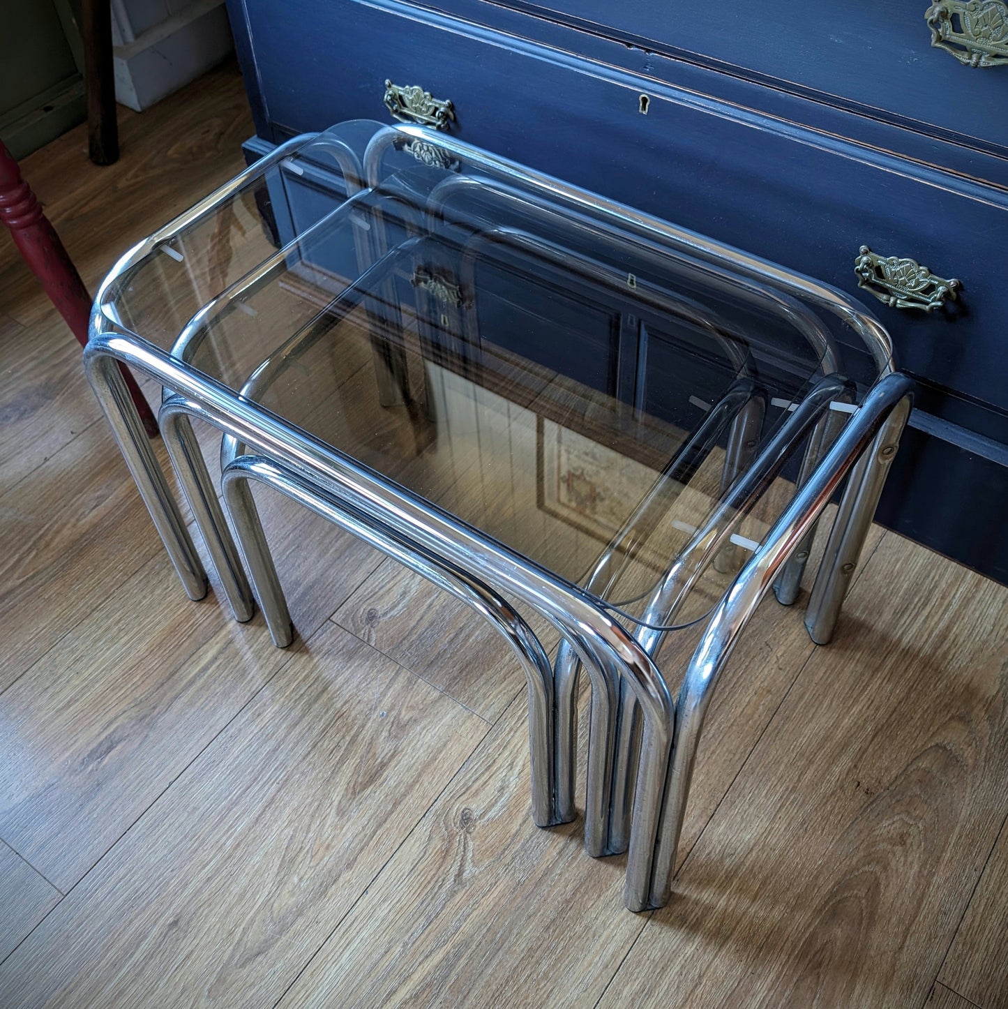 1980s Chrome and Smoked Glass Nest of Tables
