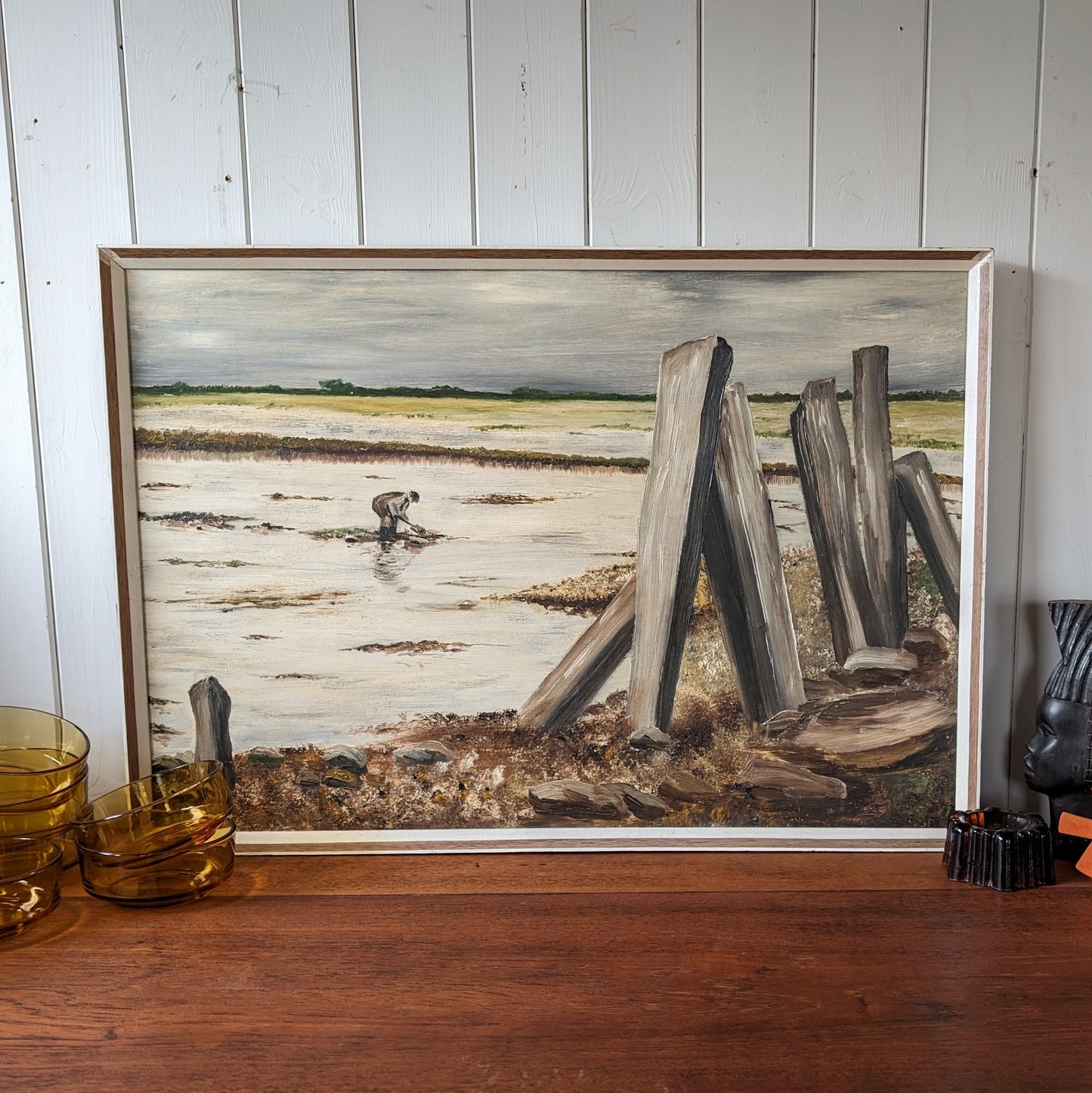 Mid Century Oil on Board "The Bait Digger"