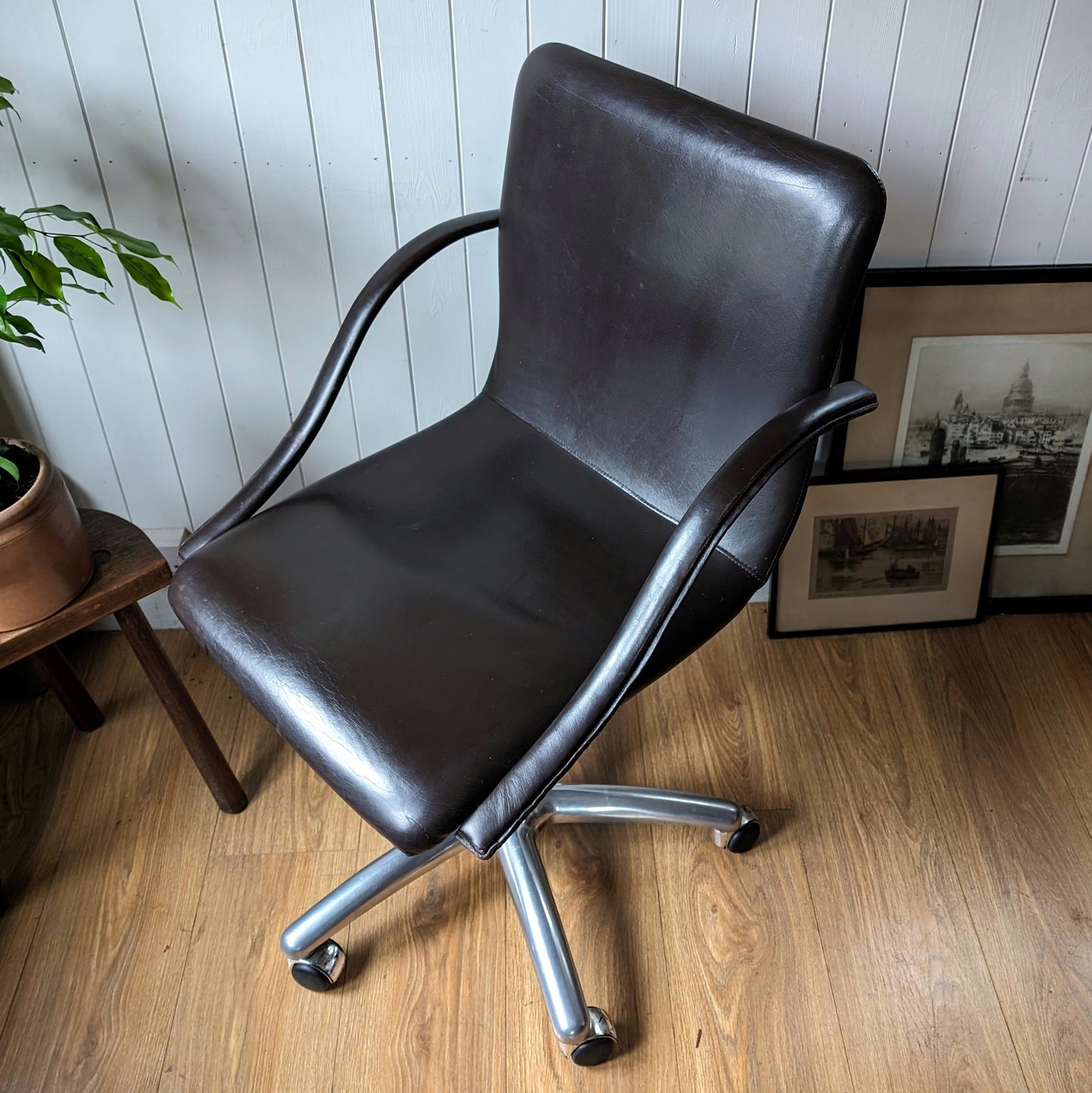Vintage Leather Desk Chair Manufactured by Frag