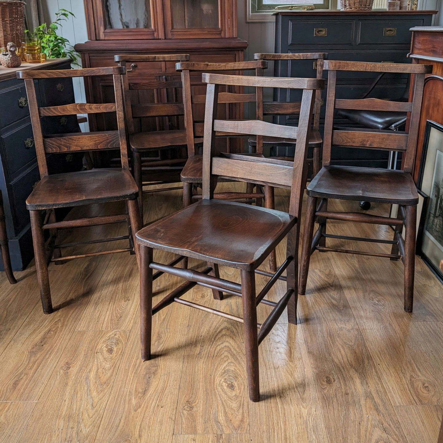 Six Antique Chapel Chairs