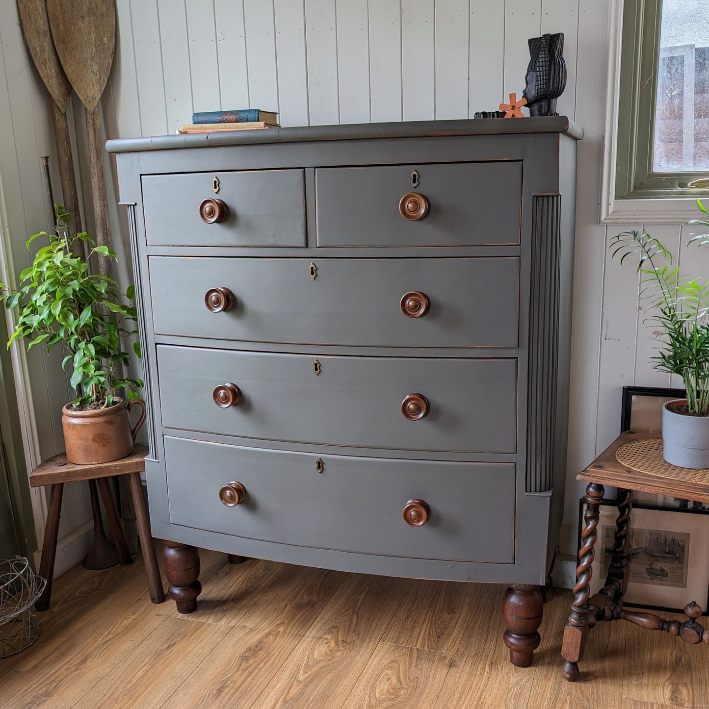 Painted Victorian Bow Front Chest of Drawers