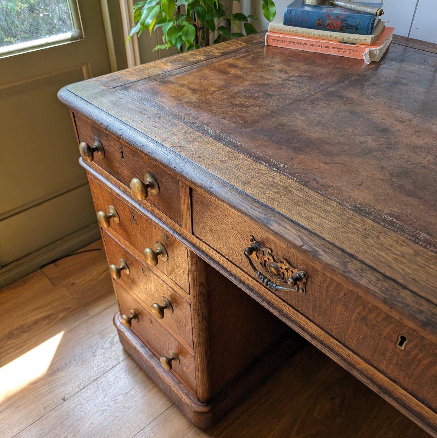 Victorian Oak Twin Pedestal Desk