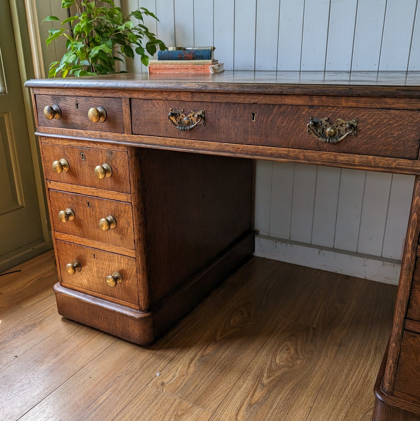 Victorian Oak Twin Pedestal Desk