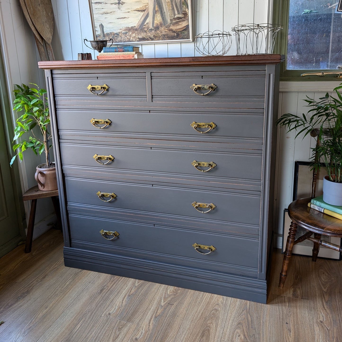 Large Painted Antique Chest of Drawers