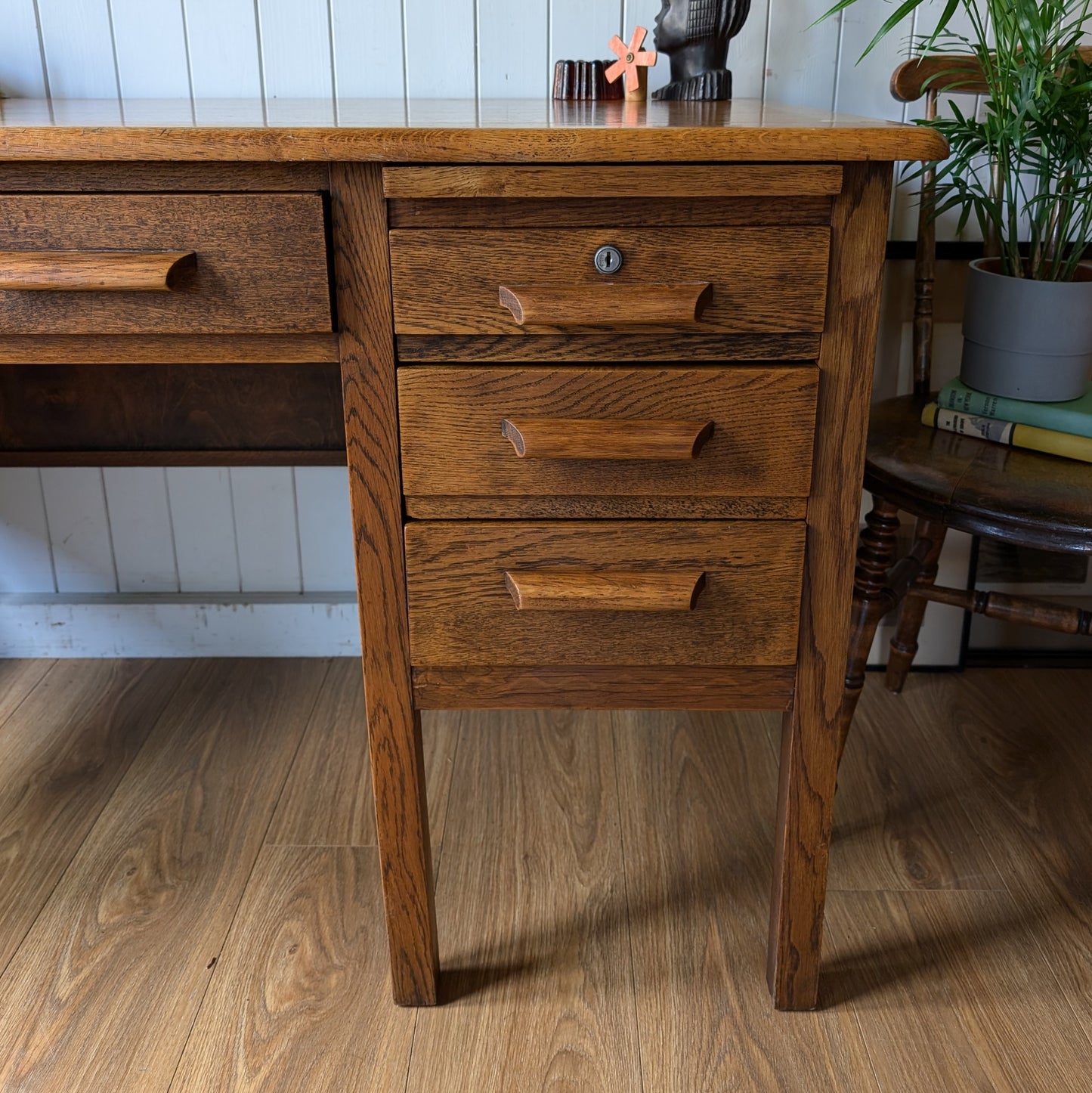 Antique Oak Pedestal Desk