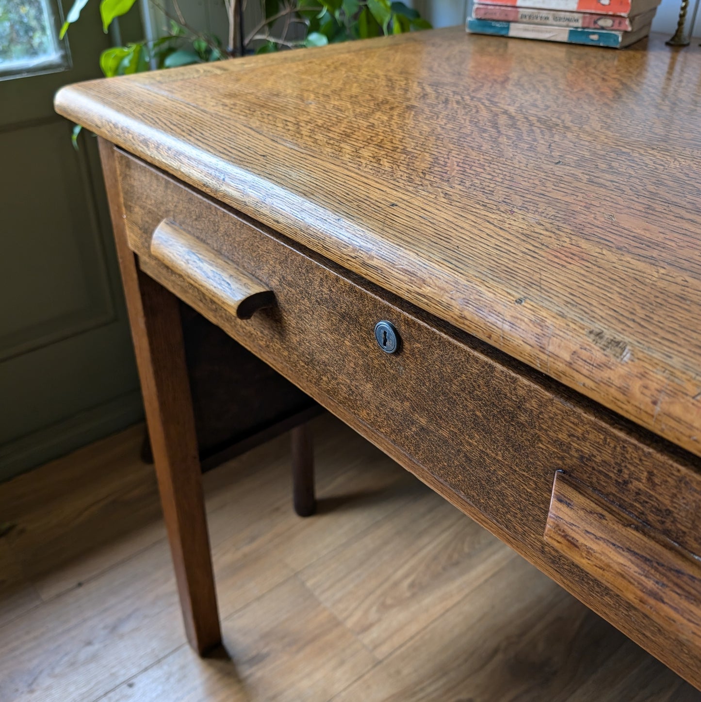 Antique Oak Pedestal Desk