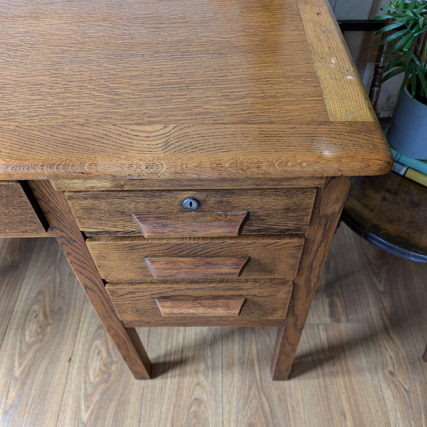 Antique Oak Pedestal Desk
